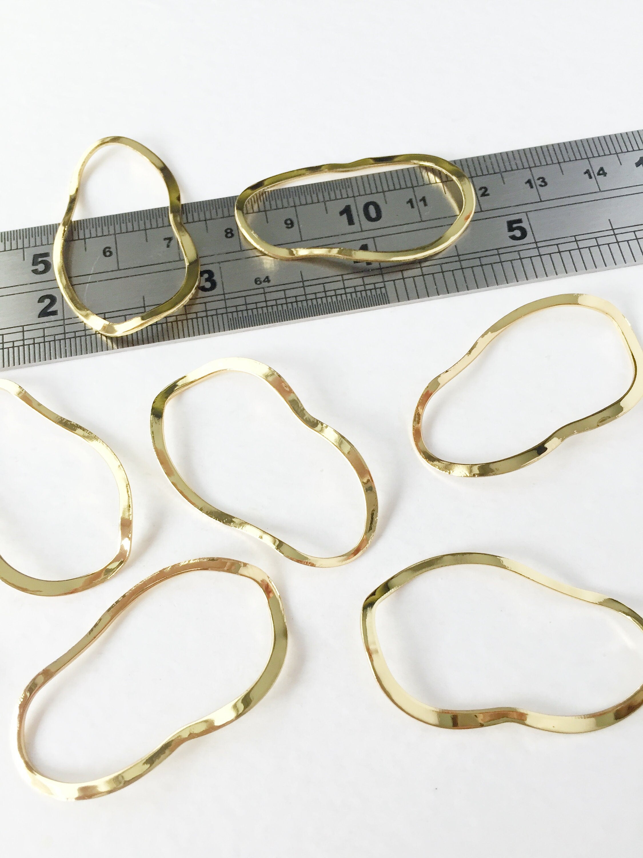2 x 18K Gold Plated Irregular Oval Wavy Connectors, 39x23mm (0386)