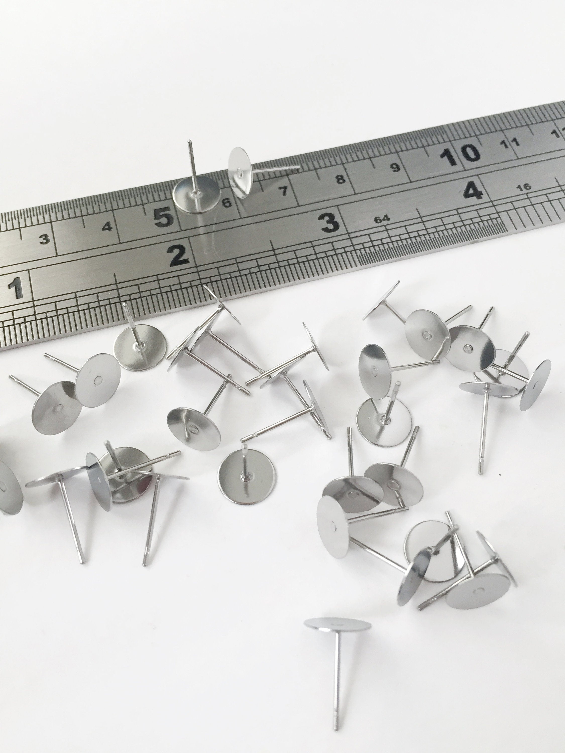 20 pairs x Stainless Steel Flat Pad Earring Studs, 8x12mm (0743)