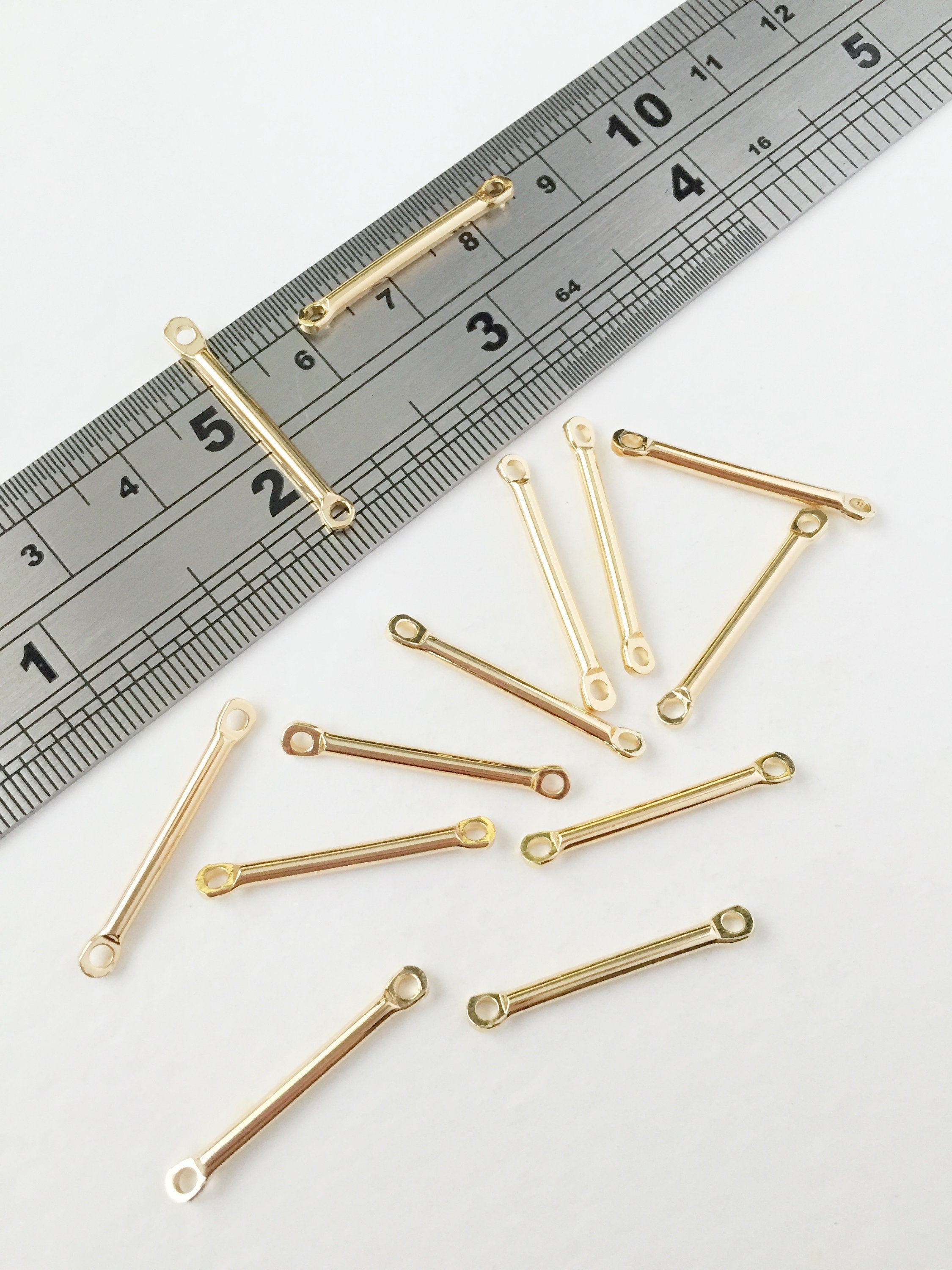 10 x 18K Gold Plated Bar Connectors, 25x2mm (0049)