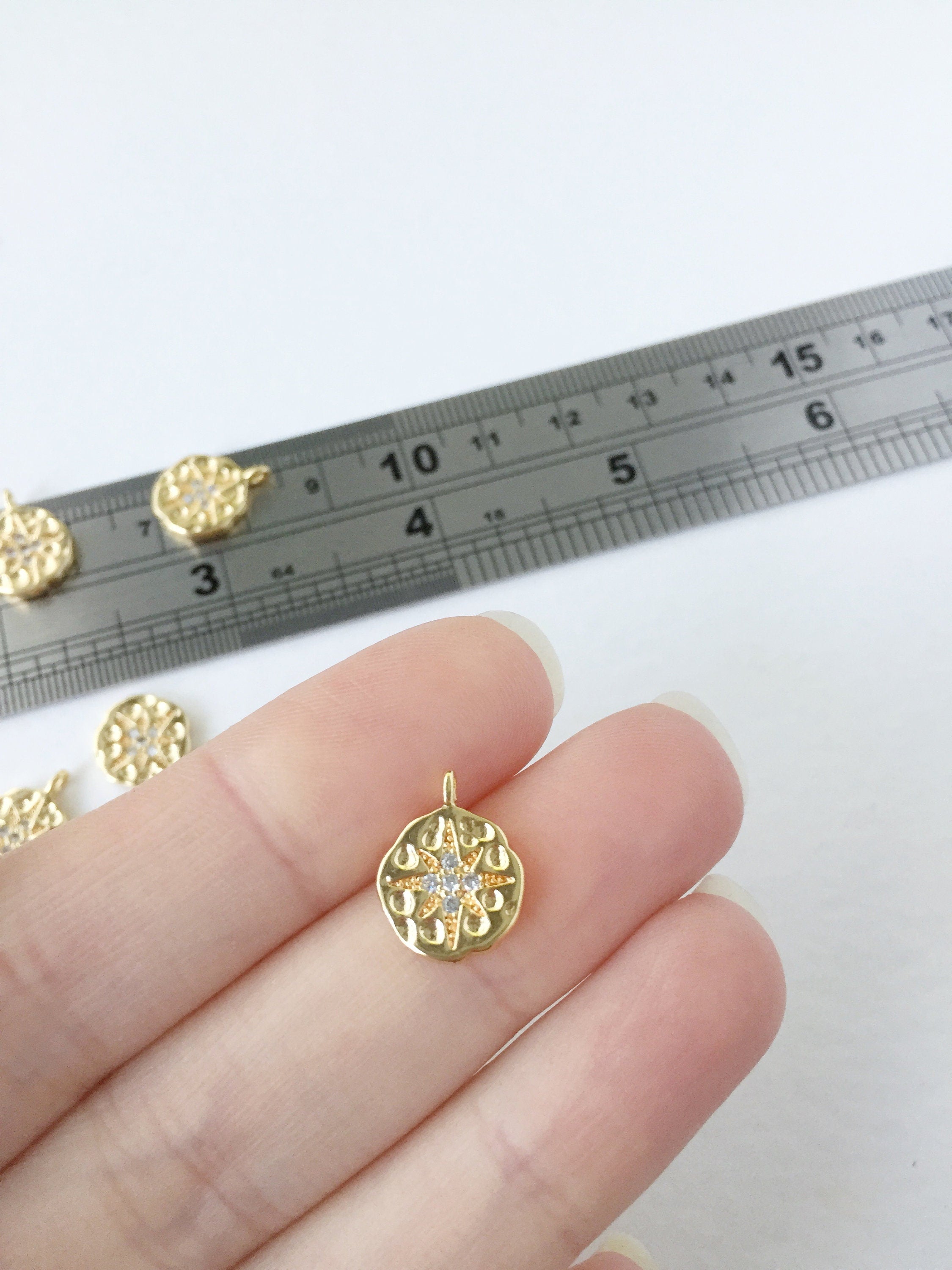 1 x 18K Gold Plated Northern Star Charm with Cubic Zirconia, 14x11mm (0279)