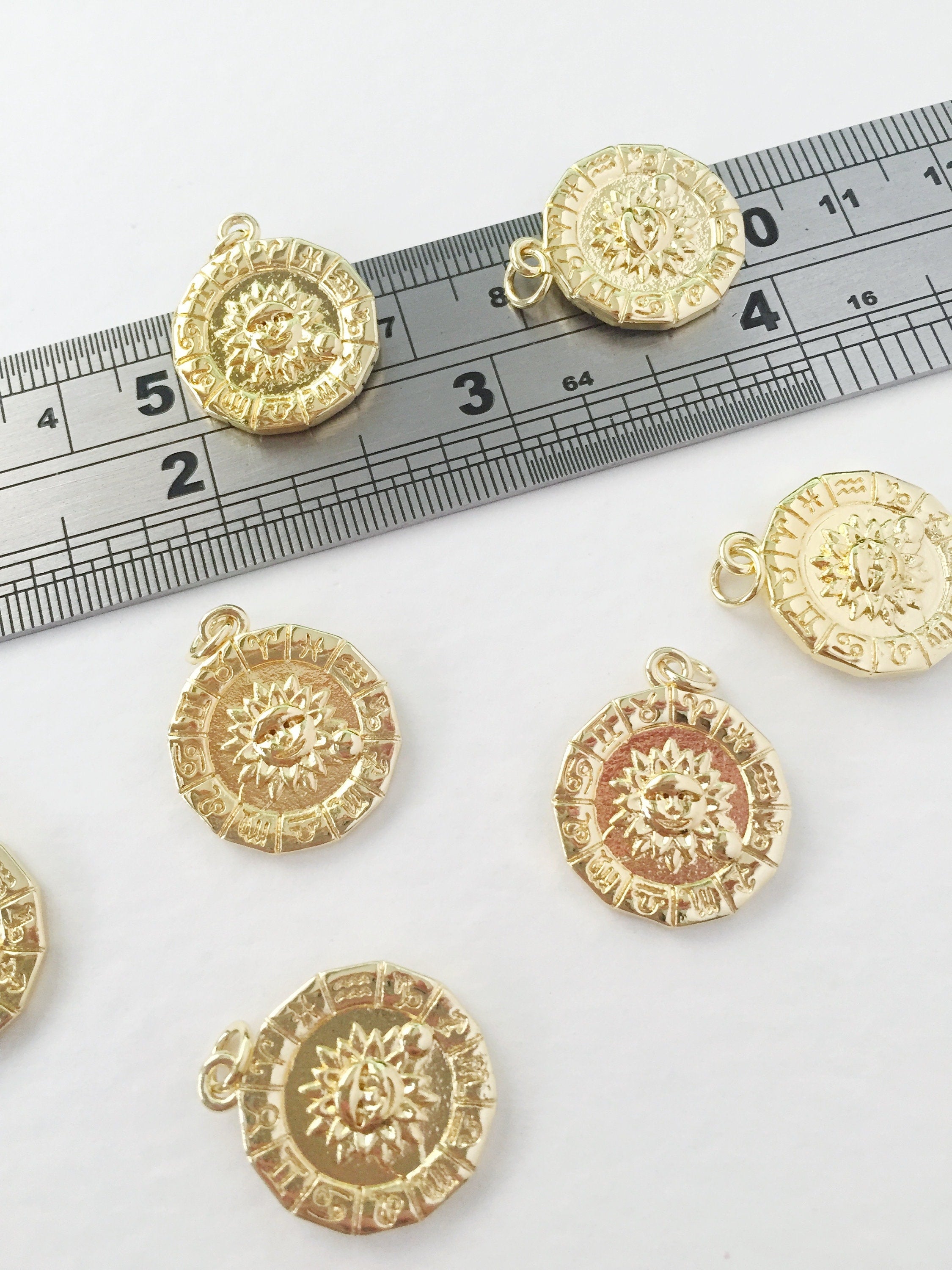 1 x 18K Gold Plated Sun Coin Charms, 18x21mm (0120)