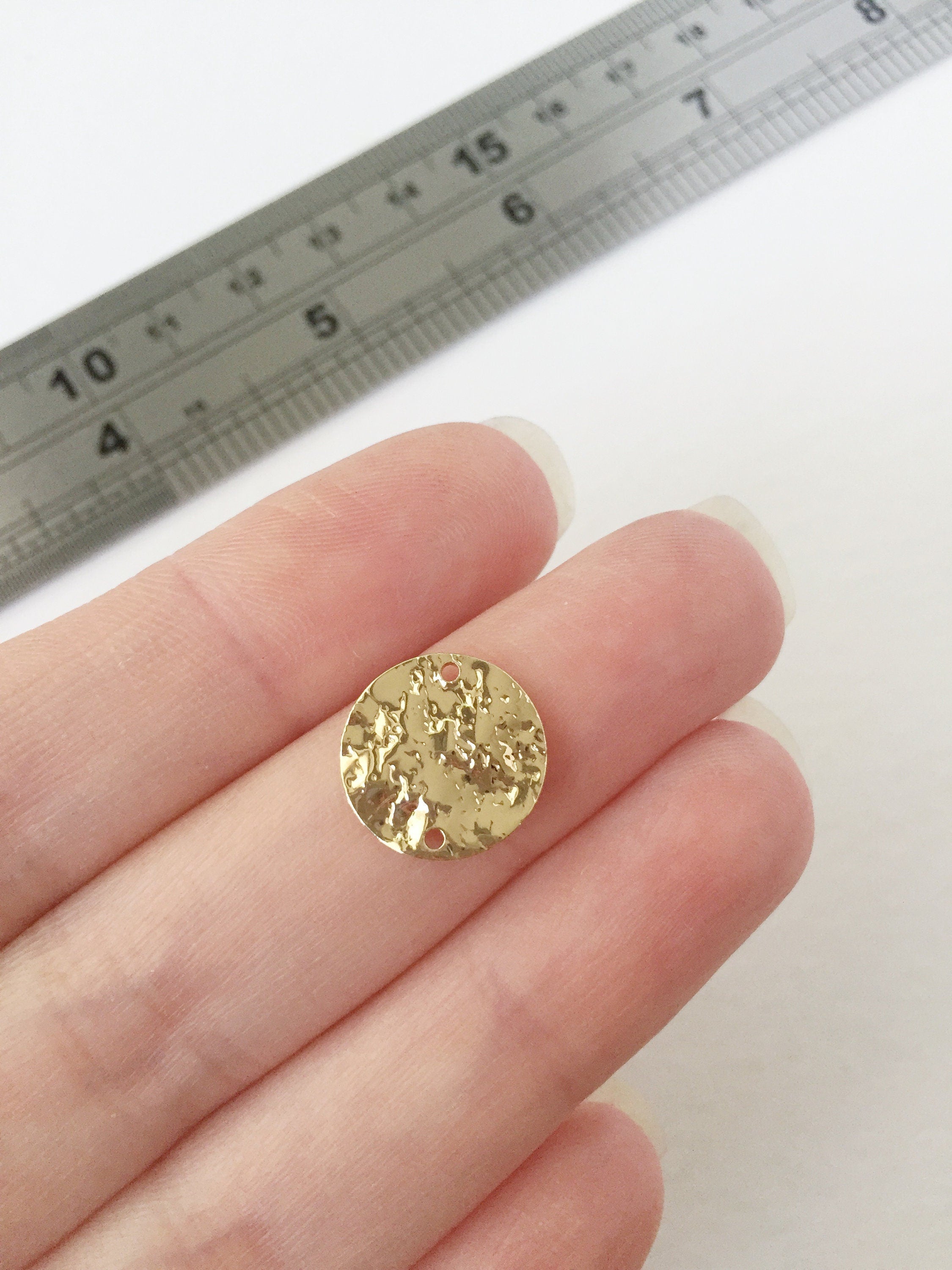 2 x 18K Gold Plated Hammered Coin Connectors, 13mm (0032)