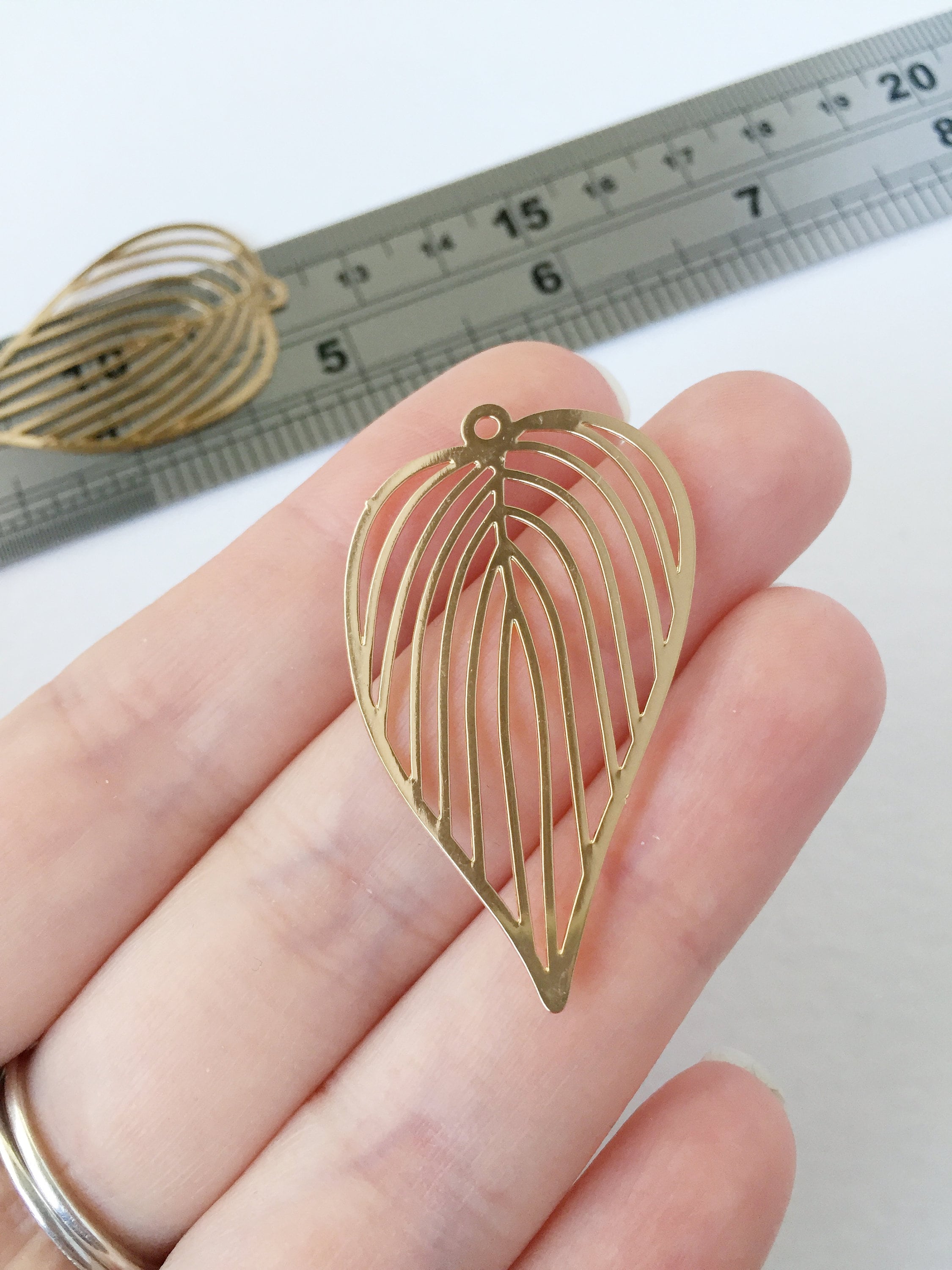 2 x Gold Plated Leaf Pendants, 43x25mm Leaf Charms (0349)