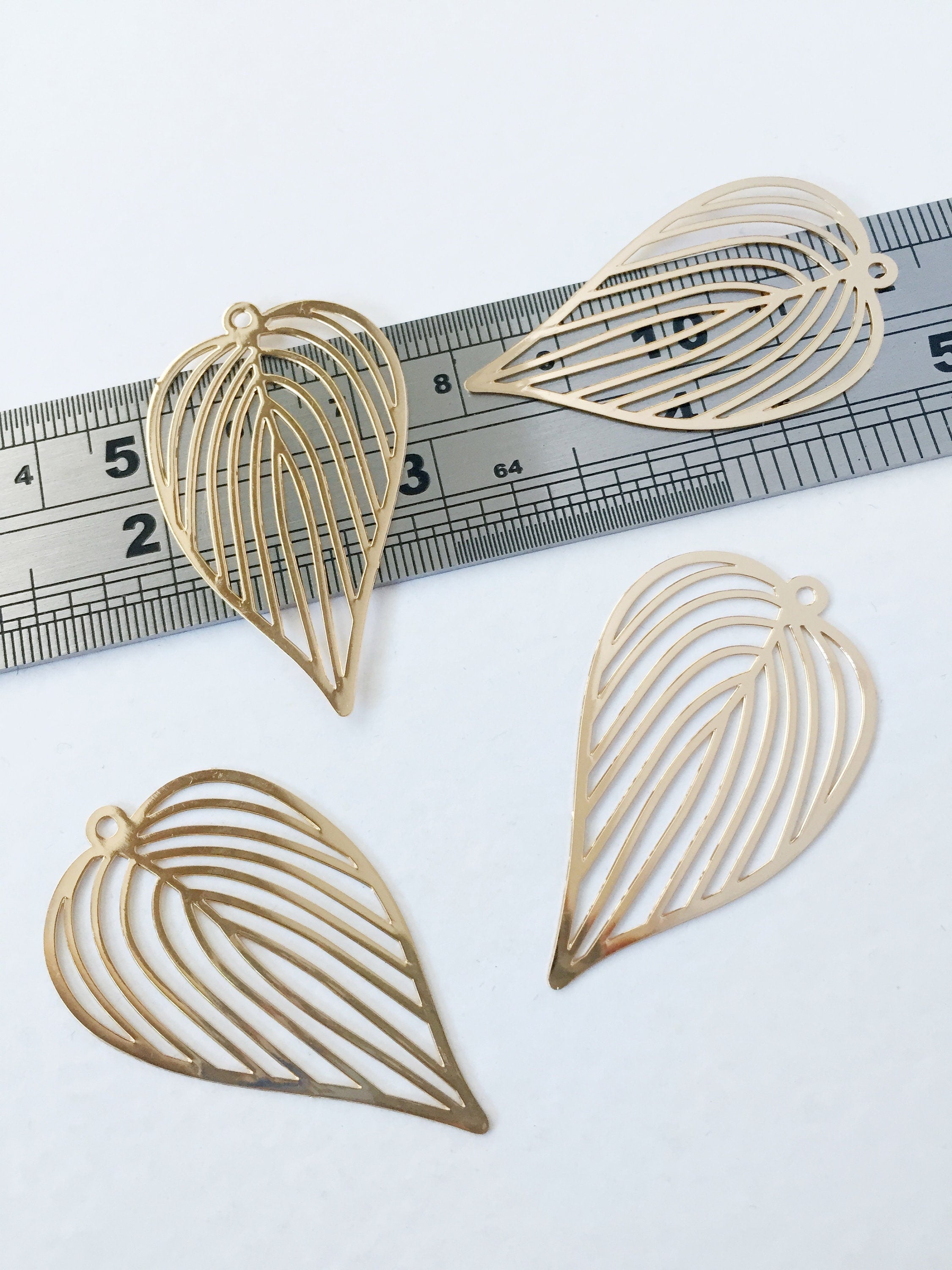 2 x Gold Plated Leaf Pendants, 43x25mm Leaf Charms (0349)