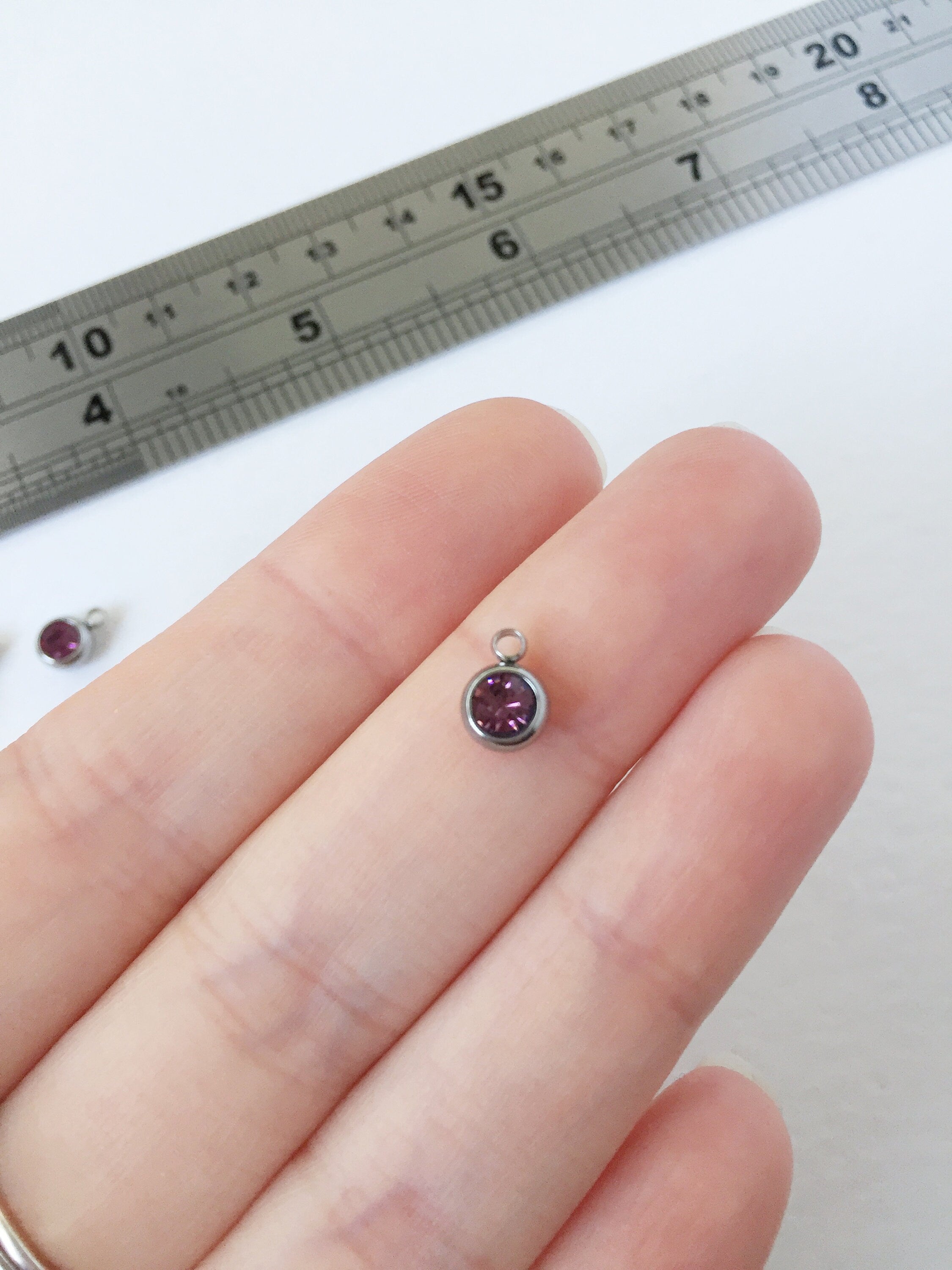 10 x Stainless Steel Pink Crystal Charms, 8x6mm (0362)