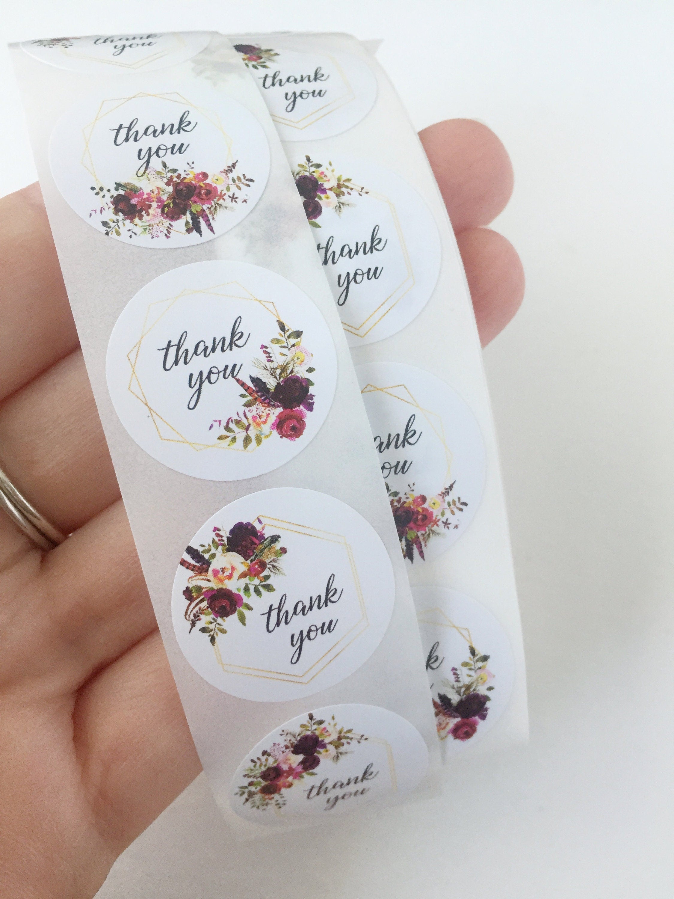 100 x Thank You Floral Stickers, 2.5cm Round Stickers