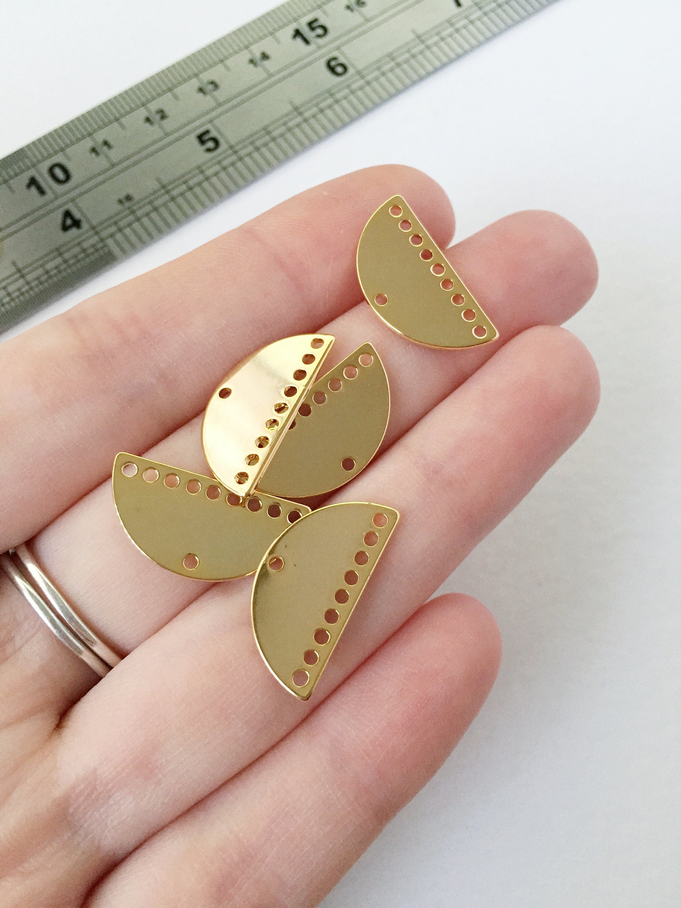 2 x 18K Gold Plated Semi Circle Multiloop Connectors, 21x11mm (0453)