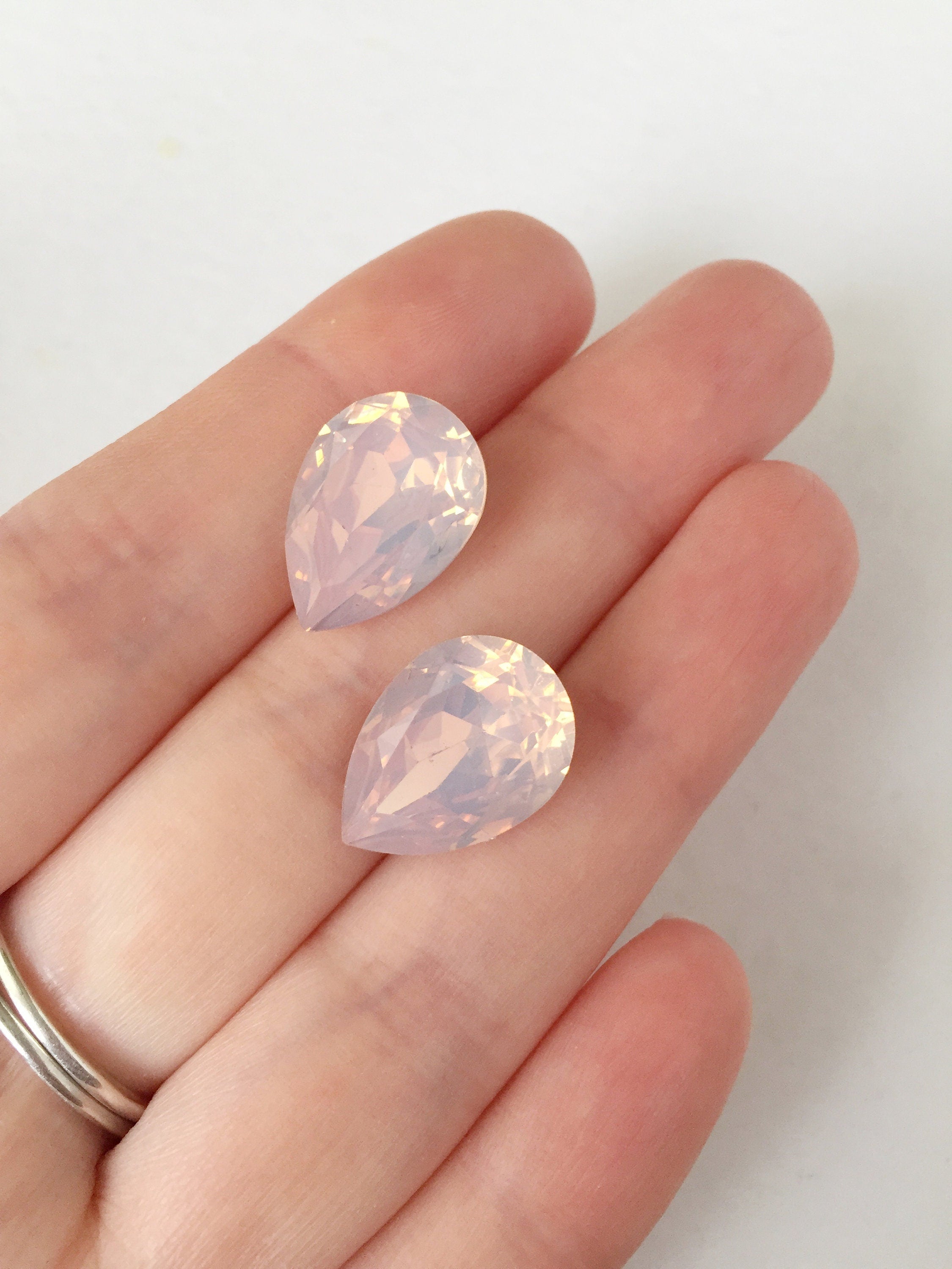 12 x Pink Opal Teardrop Rhinestone, 13x18mm (0894)