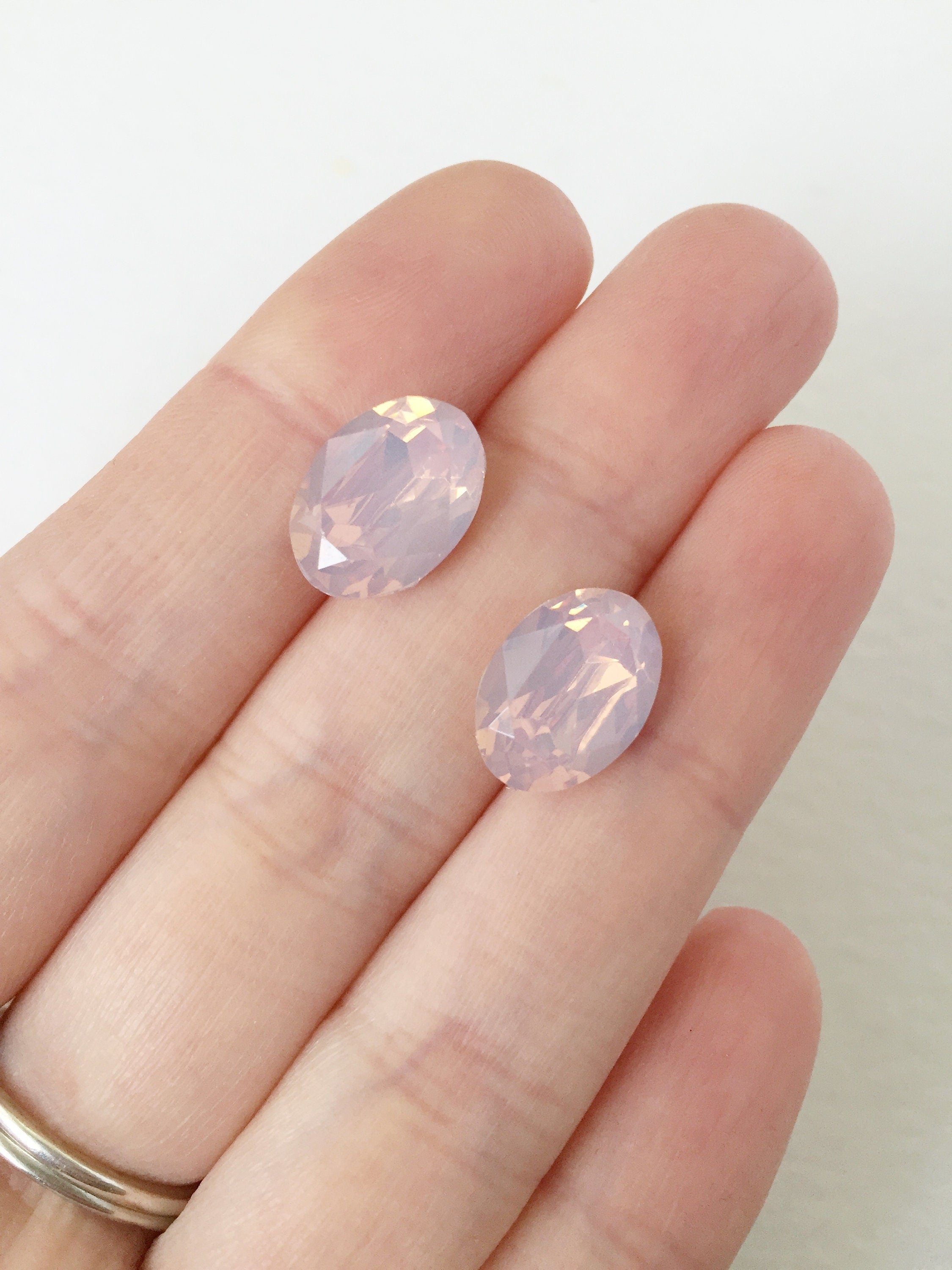 12 x 10x14mm Pink Opal Oval Cut Rhinestones, Foiled Back (0895)