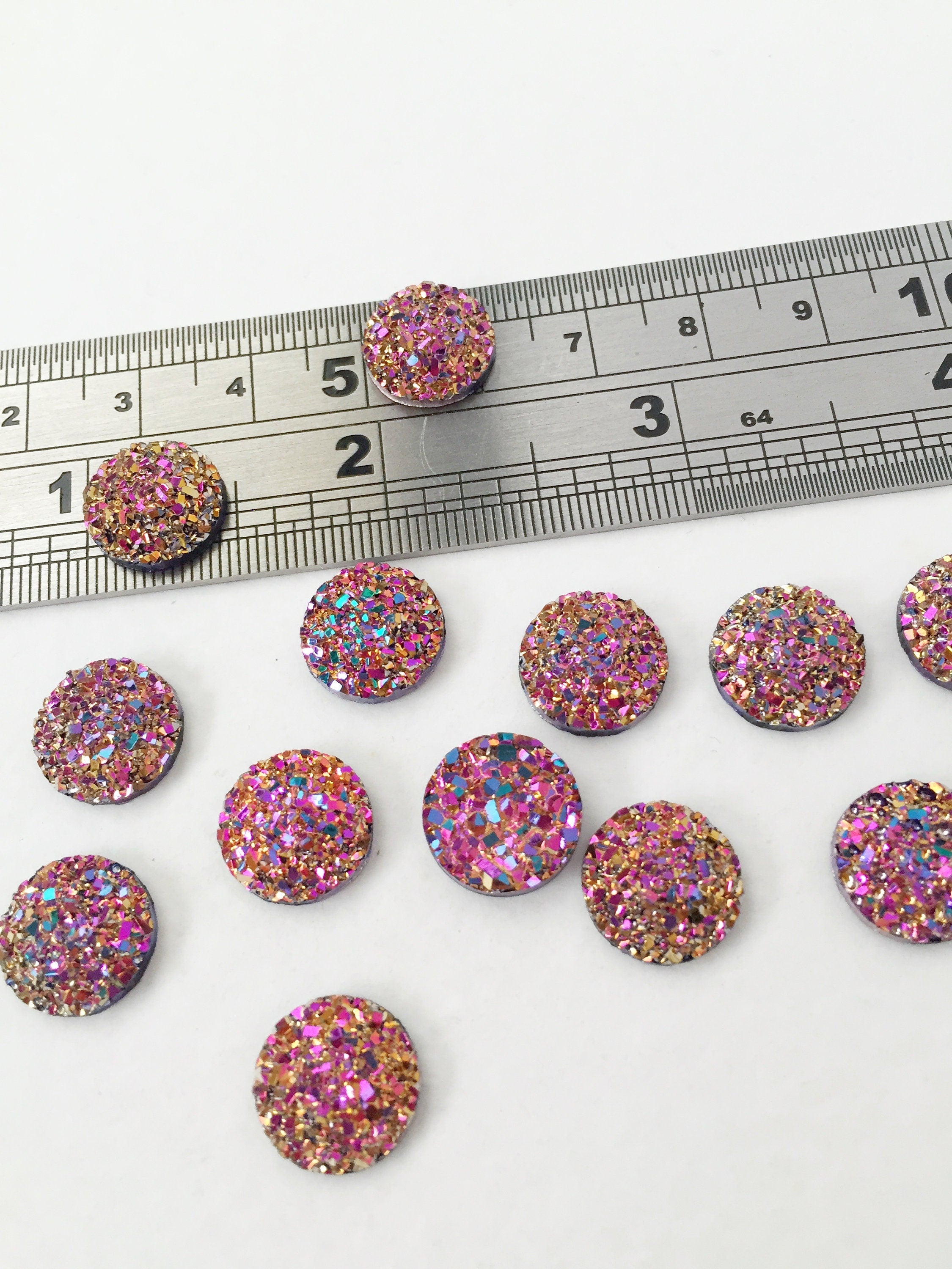 20 x Round Rainbow Gold Druzy Cabochons, 12mm (0906)