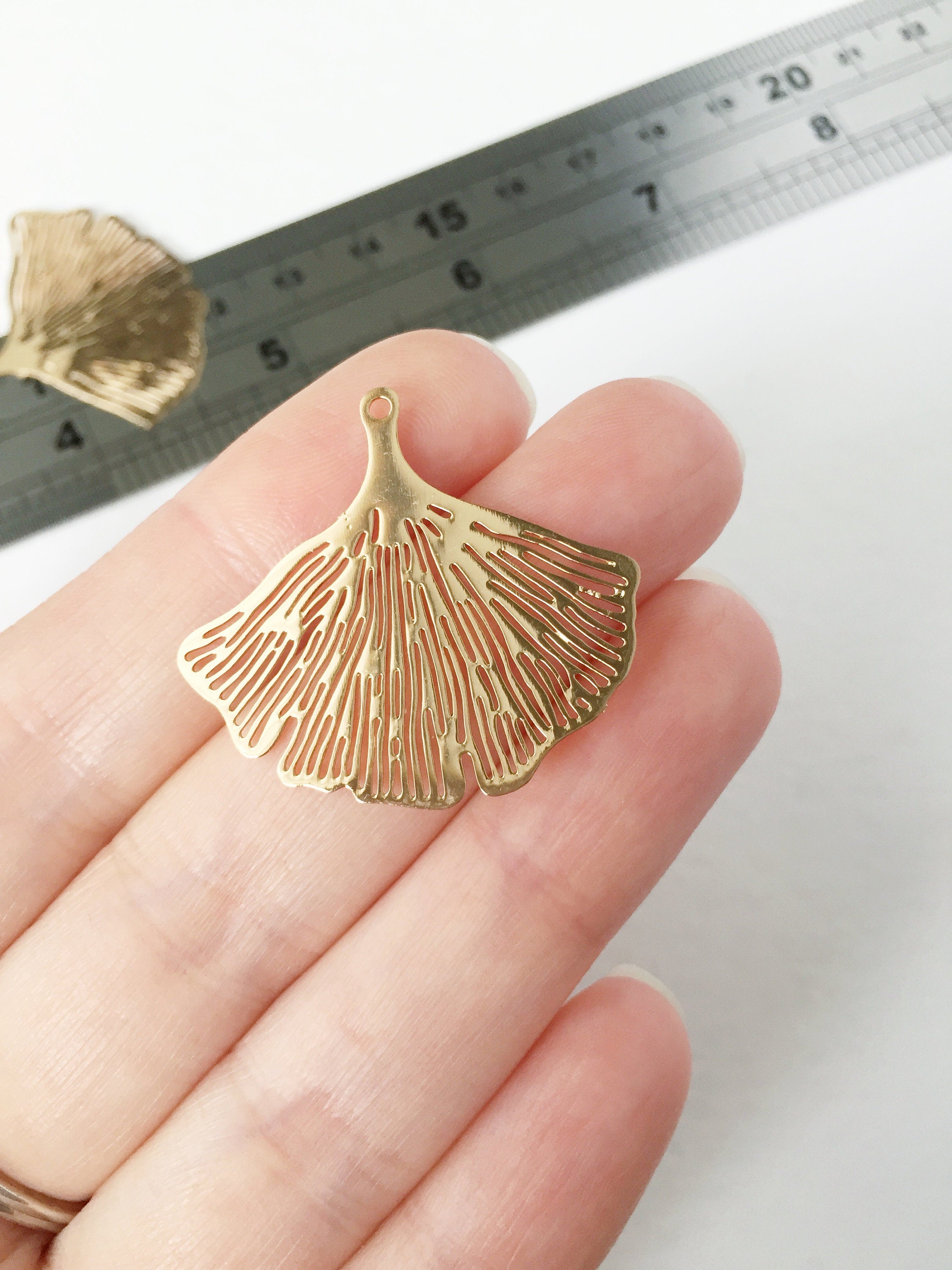 2 x Gold Plated Ginkgo Leaf Pendants, 30x33mm (0576)