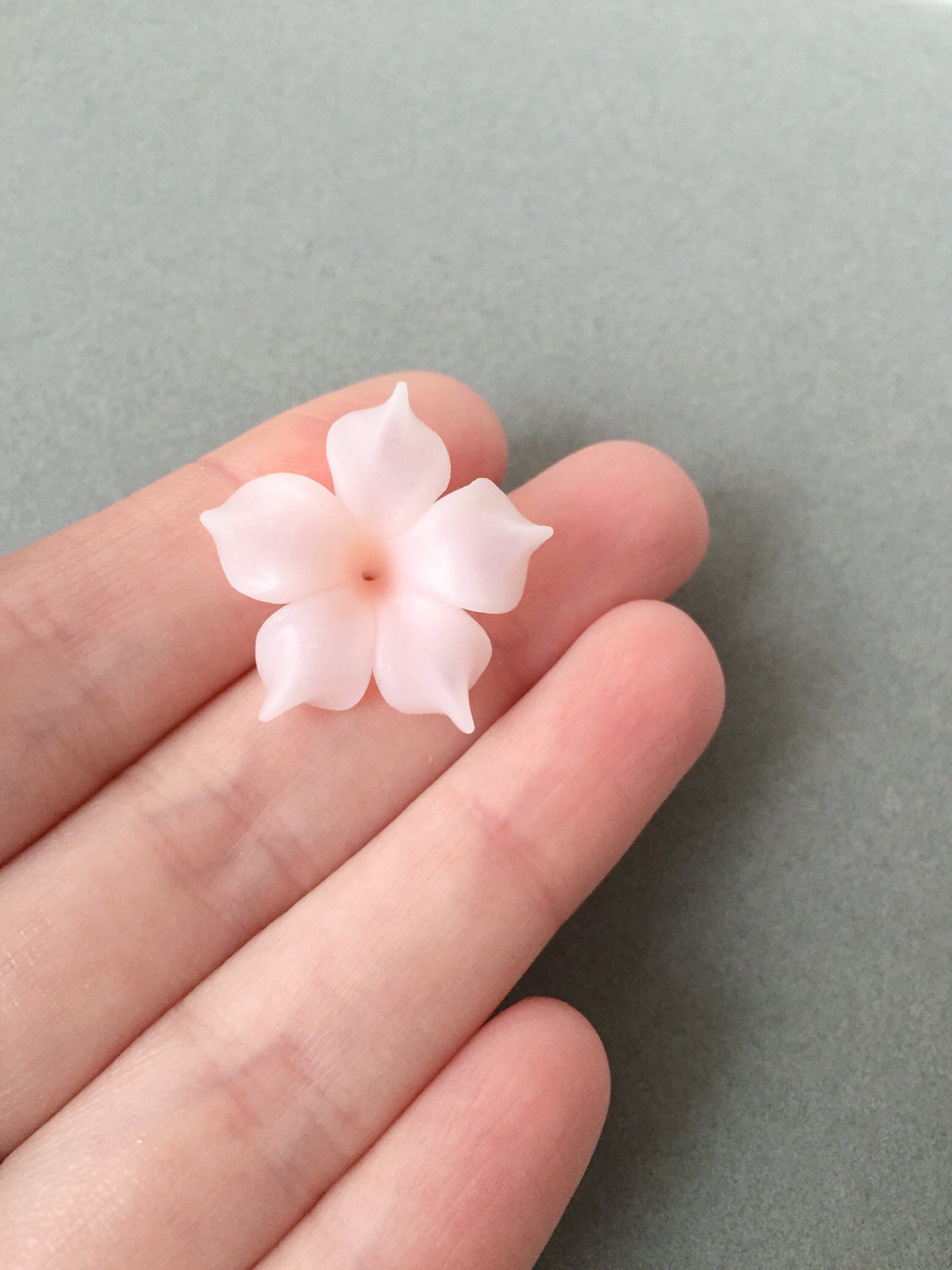 2 x Handmade Large Semi-transparent Pink Clay Flower Beads for Tiara Making