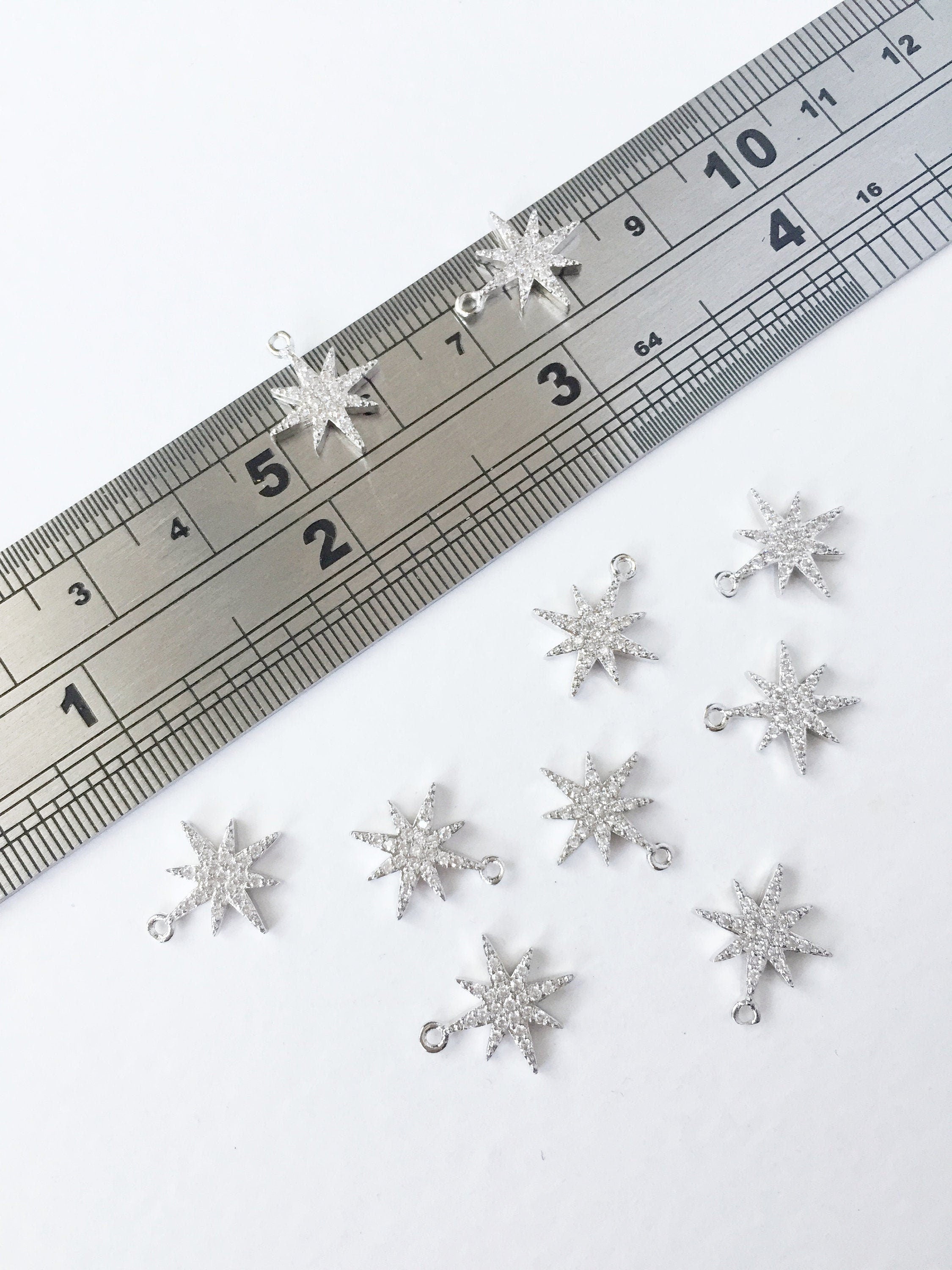 1 x Platinum Plated Cubic Zirconia Star Charms, 14x12mm (0561P)