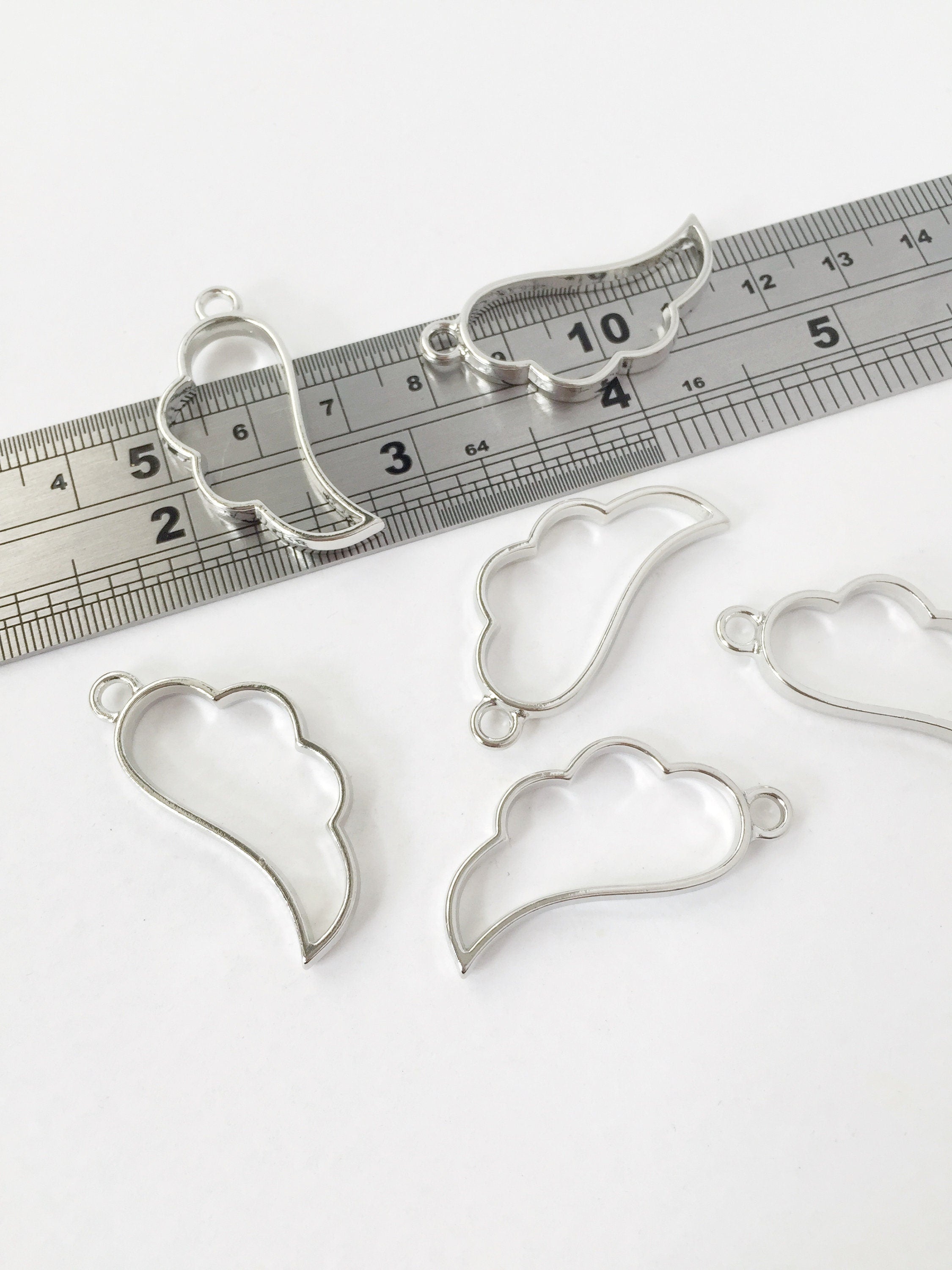 2 x Platinum Wing Open Back Bezel Pendants, 17x36mm (1487)