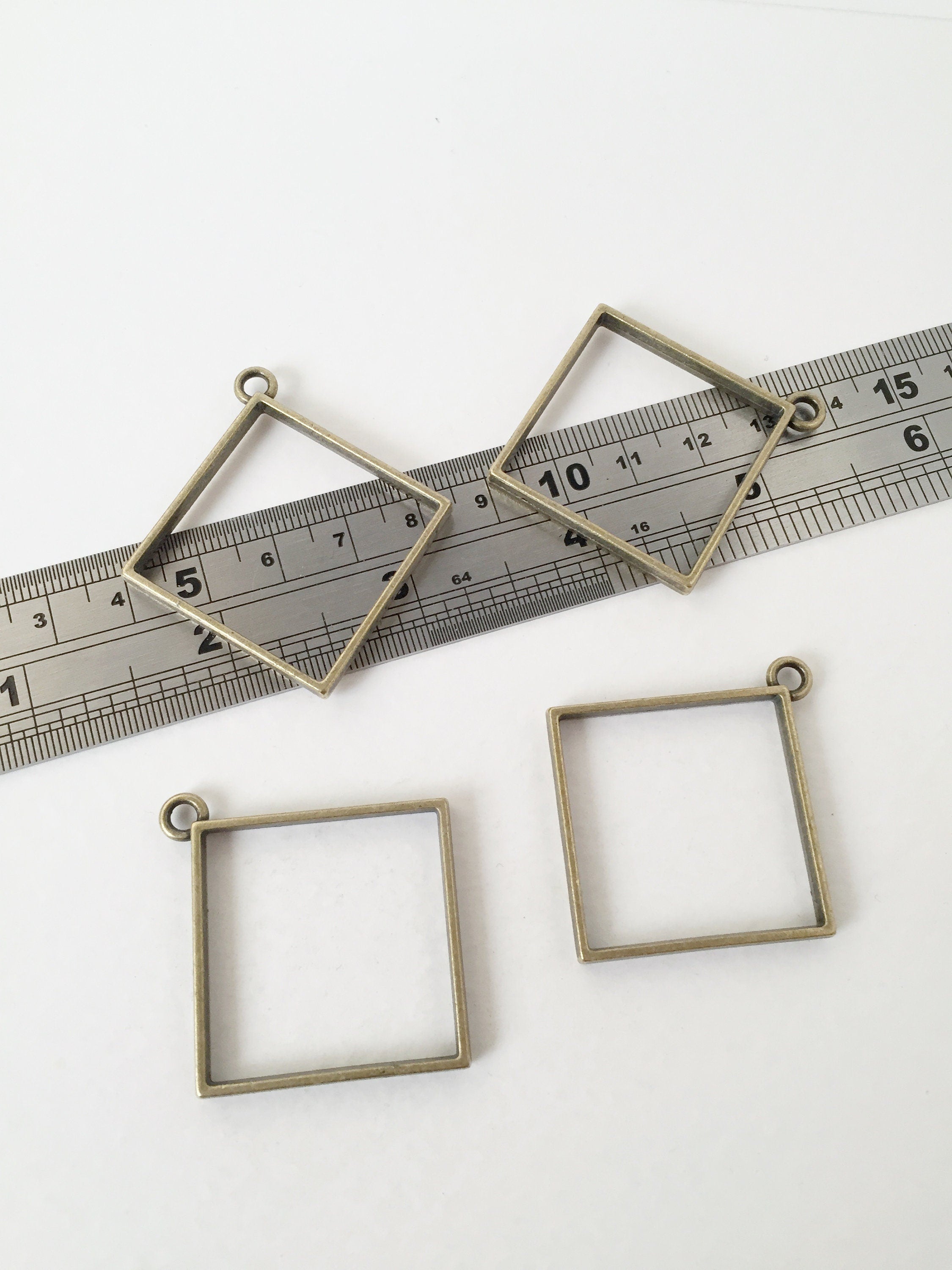 2 x Large Bronze Rhombus Open Bezel Pendants, 49x44mm (2466)