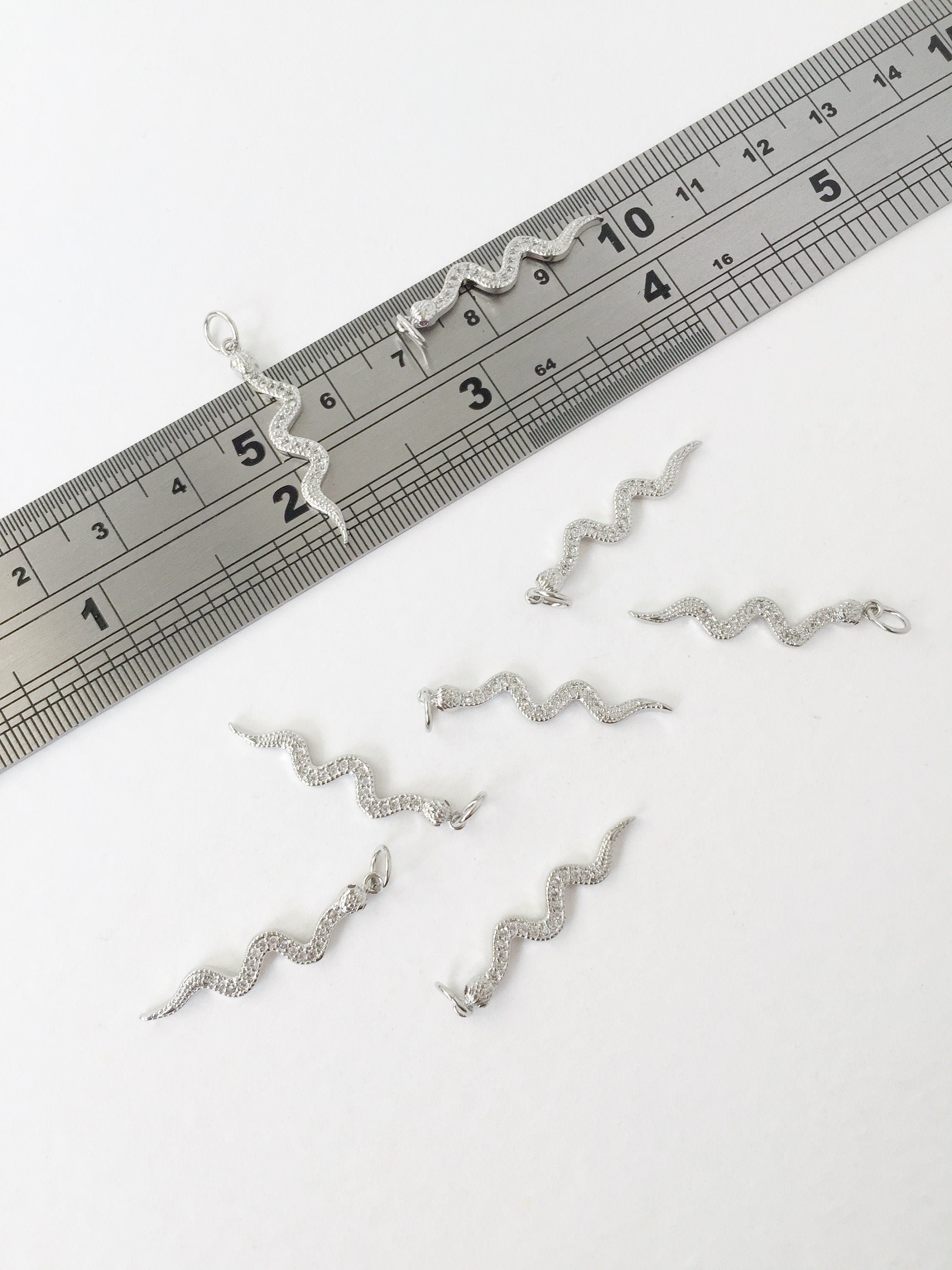 1 x Platinum Plated Cubic Zirconia Snake Charm, 29x6mm (1458)