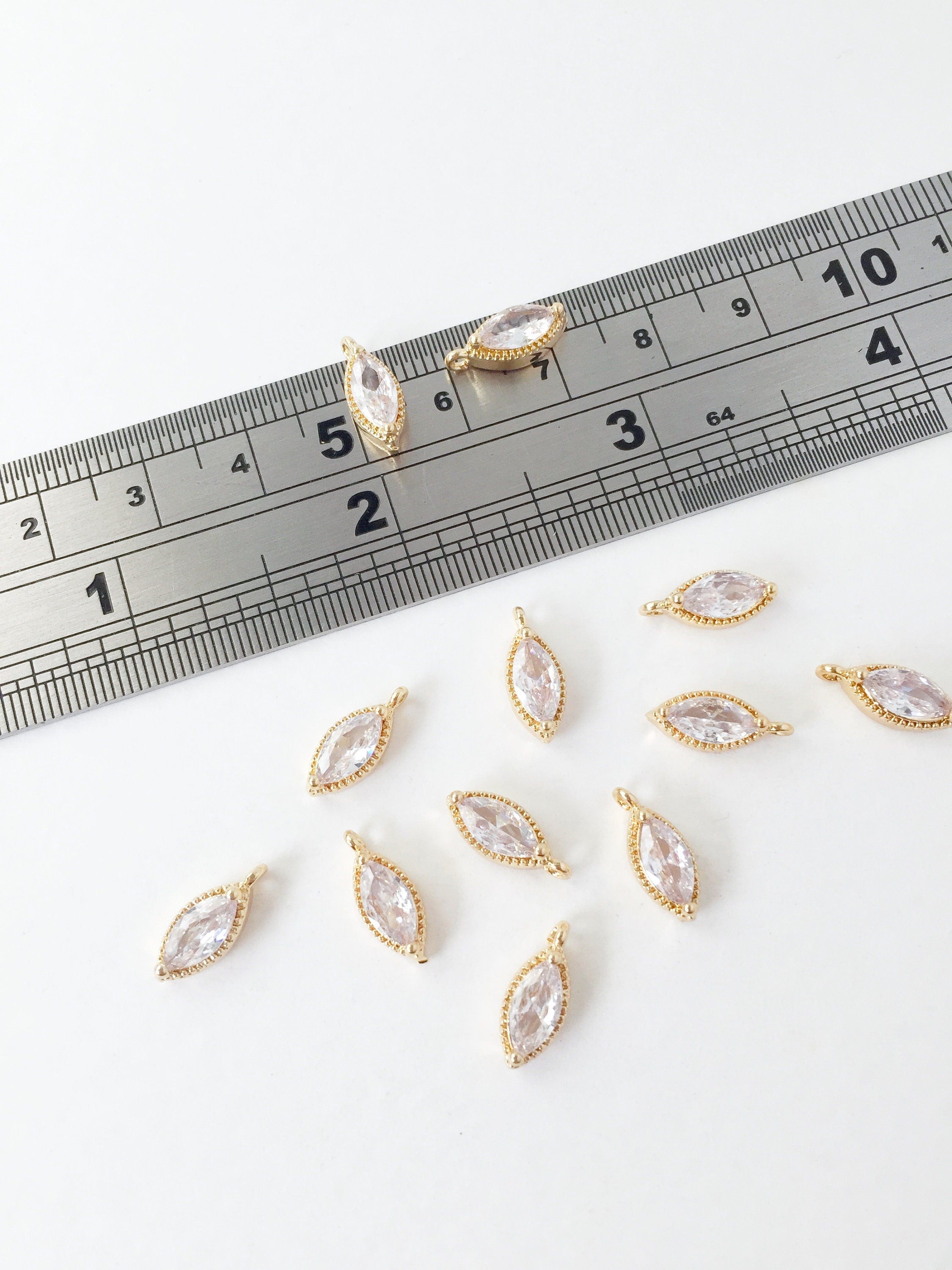 2 x 24K Gold Plated Cubic Zirconia Marquise Charms, 13x5mm (1450)