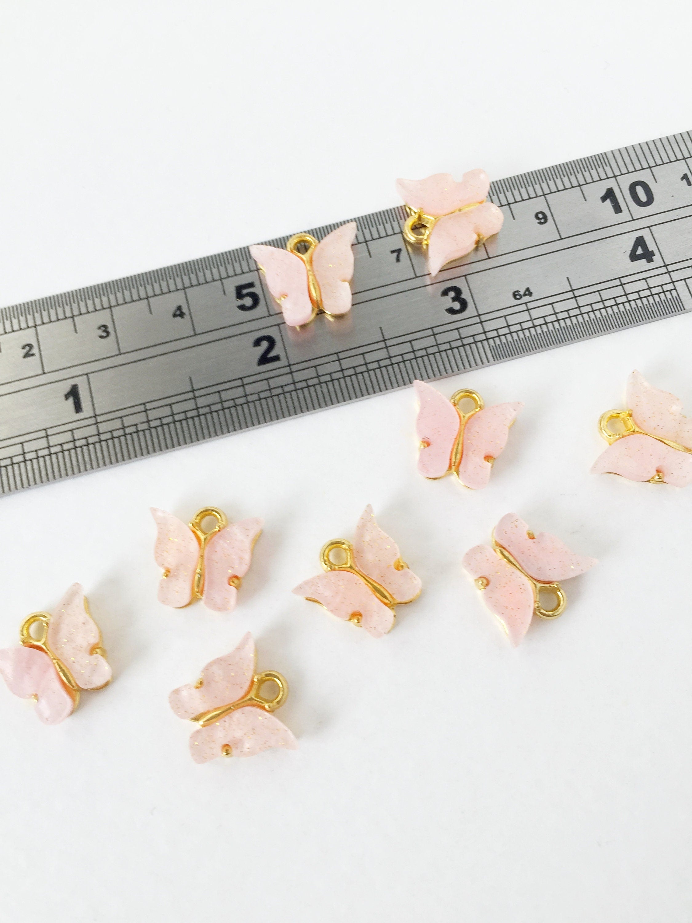 4 x Gold Plated Blush Pink Resin Butterfly Charms, 12.5x13mm (1452)