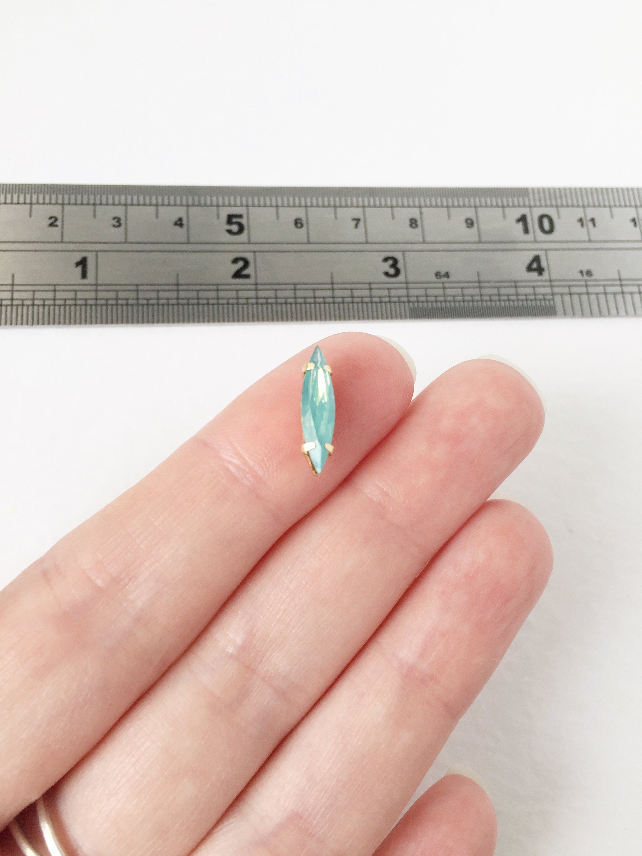 36 x 4x15mm White Opal Navette Rhinestones, Foiled Back (0888)