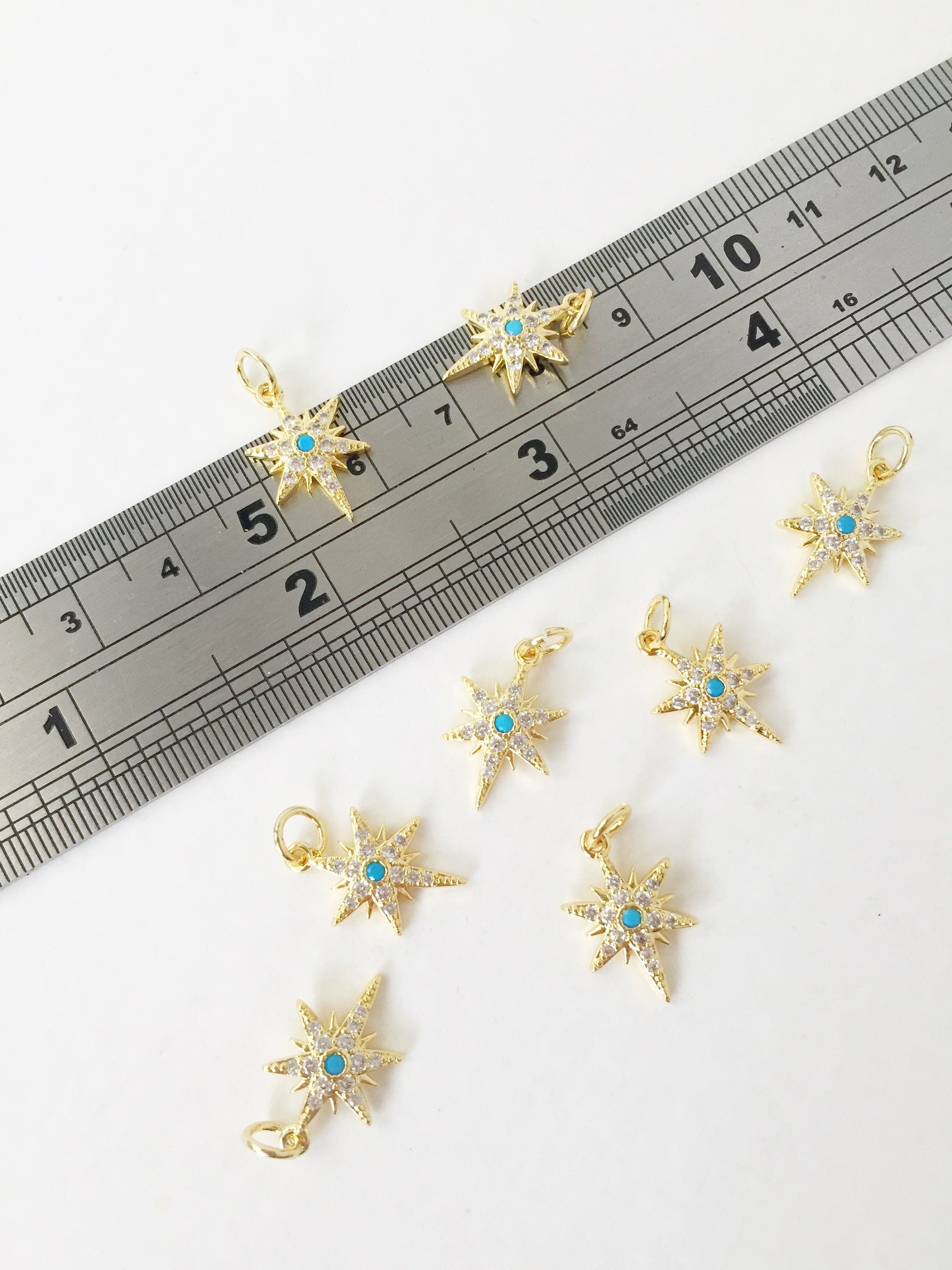 1 x 18K Gold Plated Star Pendants with Turquoise Cubic Zirconia, 16.5x11mm (0483)
