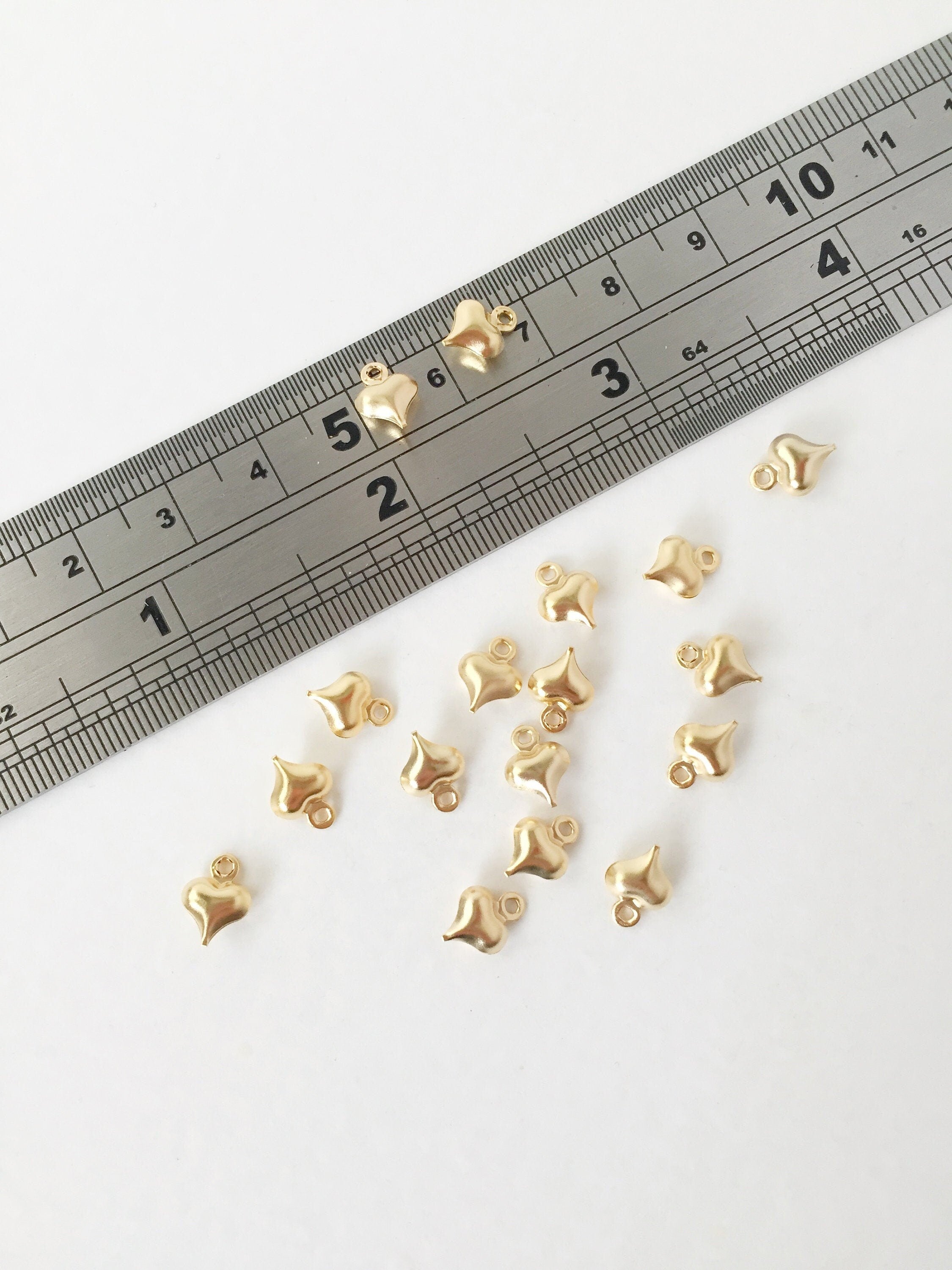 10 x Tiny Light Gold Plated Stainless Steel Puffy Heart Charms, 9x6.5mm (0482)