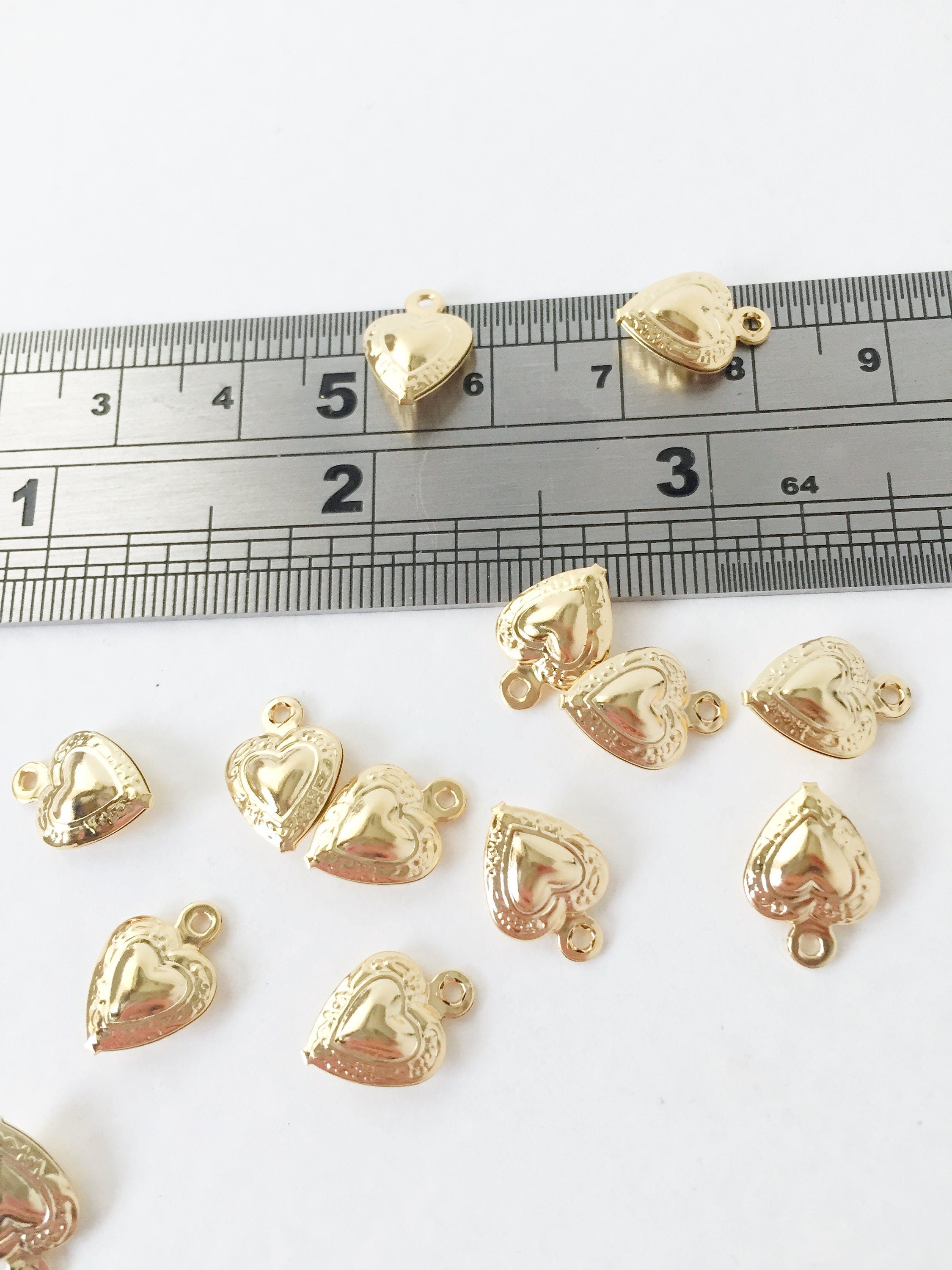 10 x Gold Plated Stainless Steel Puffy Heart Charms, 12.5x9mm (0487)