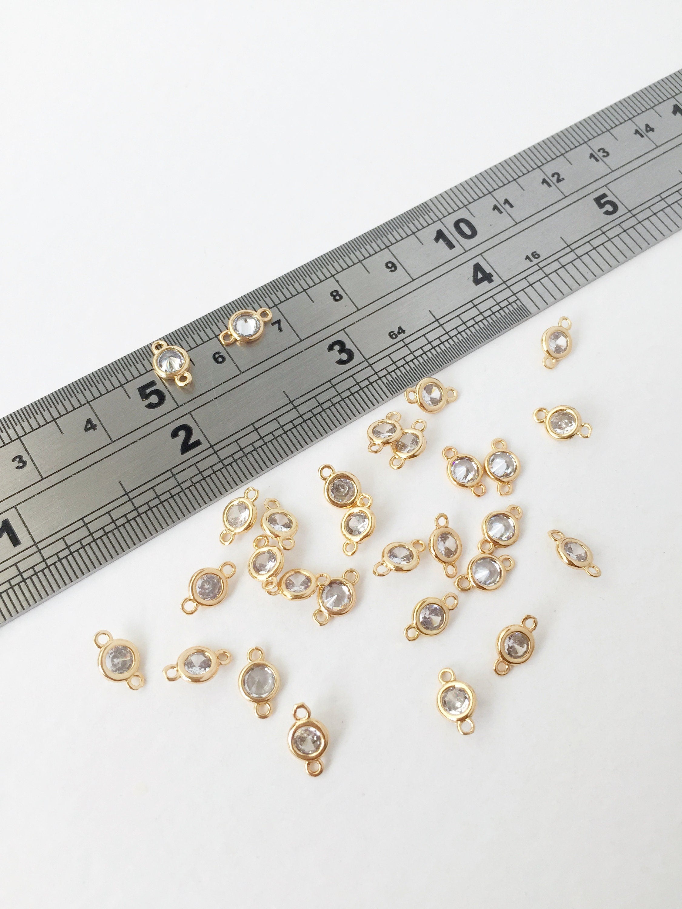 2 x 24K Gold Plated Round Cubic Zirconia Connectors, 9x5mm (1429)