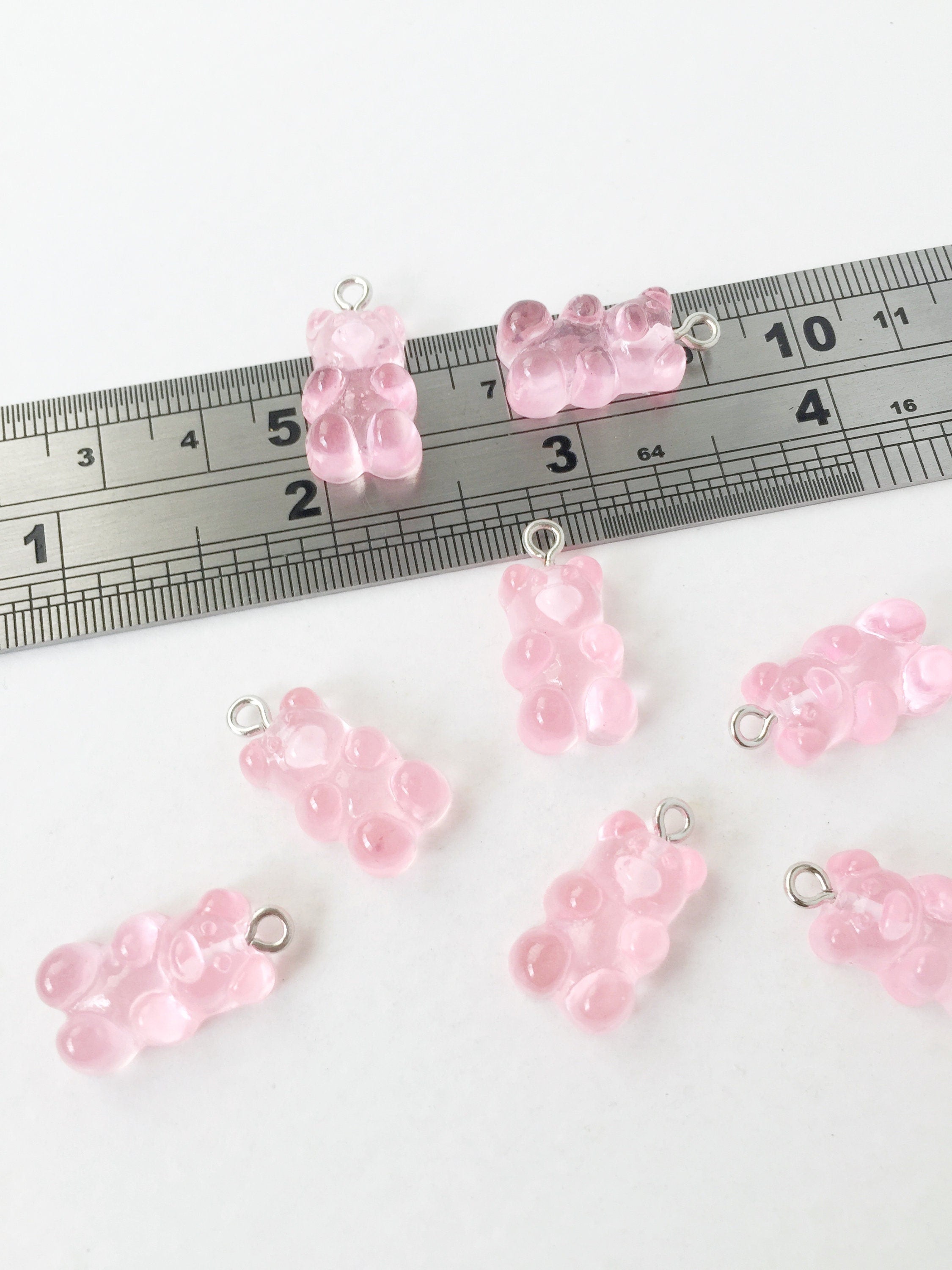 10 x Baby Pink Jelly Bear Pendants, 21x11mm (1687)