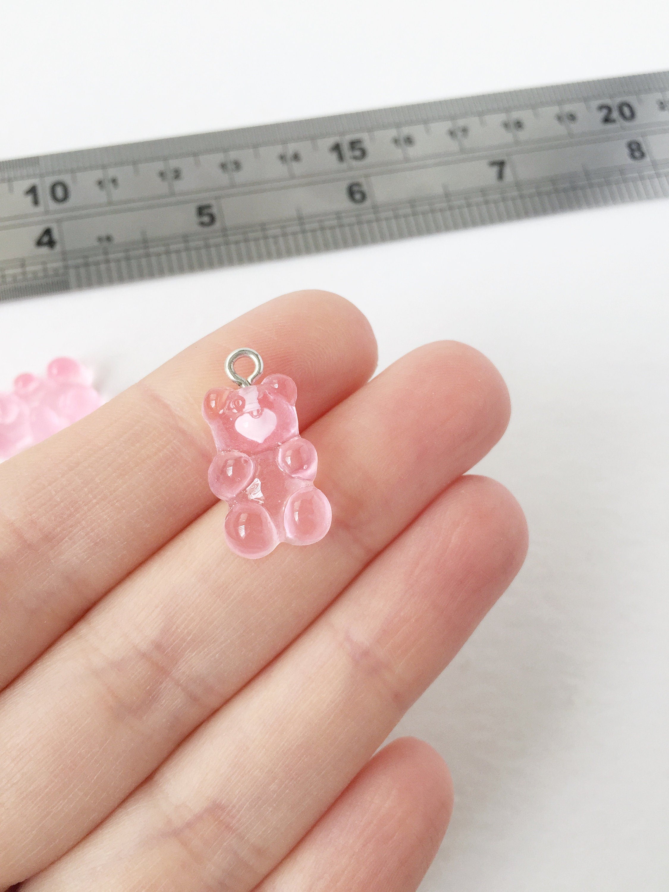10 x Baby Pink Jelly Bear Pendants, 21x11mm (1687)