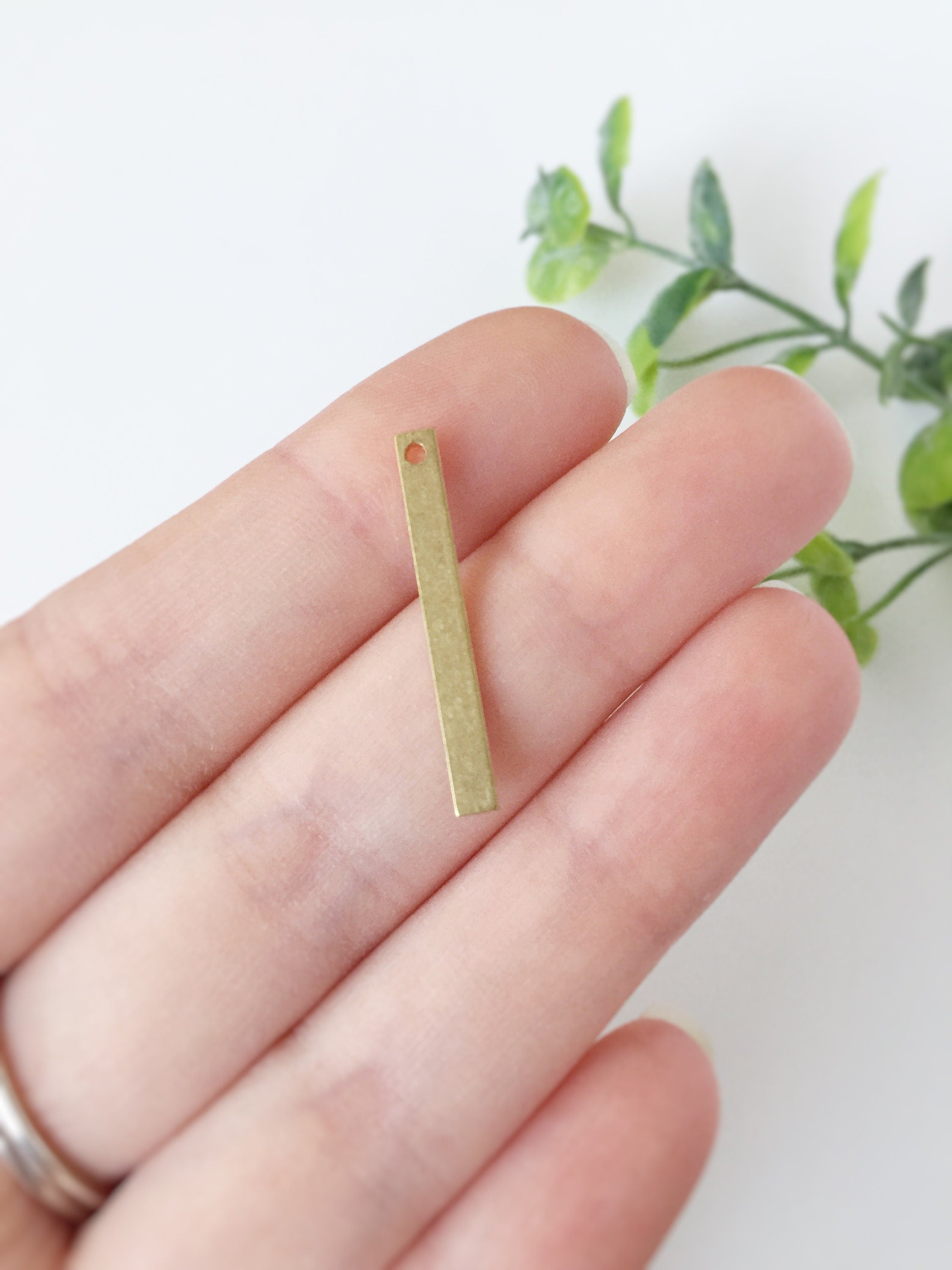 8 x Raw Brass Flat Bar Charms, 27x3mm Rectangular Pendants (C0016)