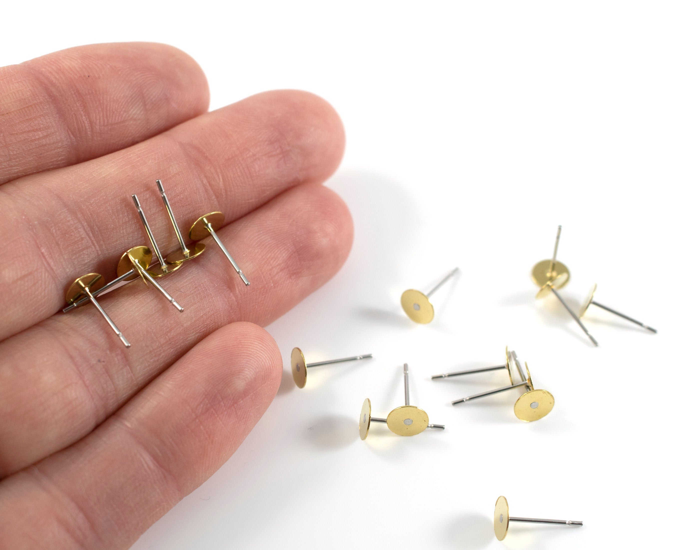 20 pairs x Flat Pad Earring Stud, Brass and Stainless Steel 12x6mm Earring Post (C0271)