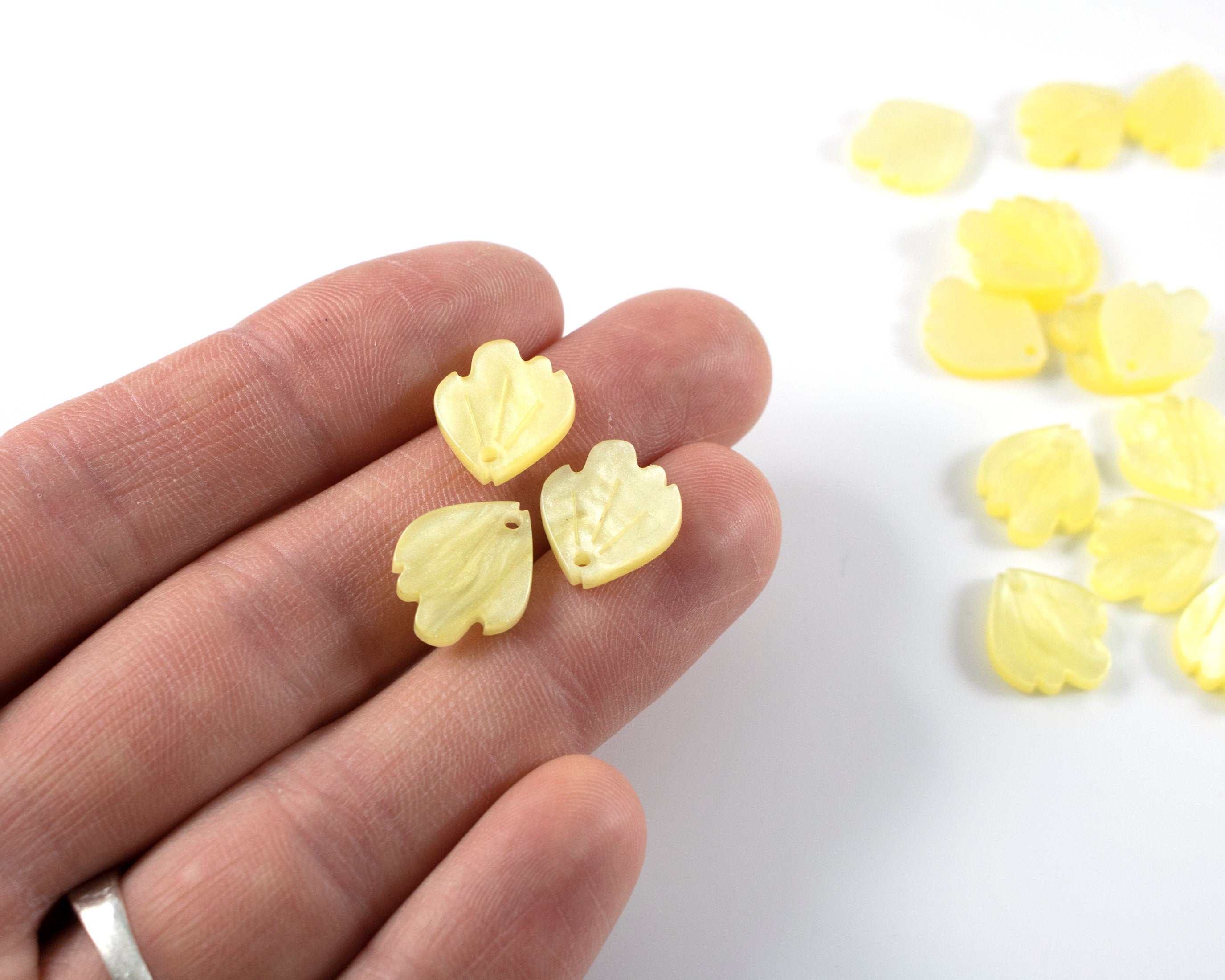 8 x Yellow Flower Petal Charms, 15x13mm (C0585)