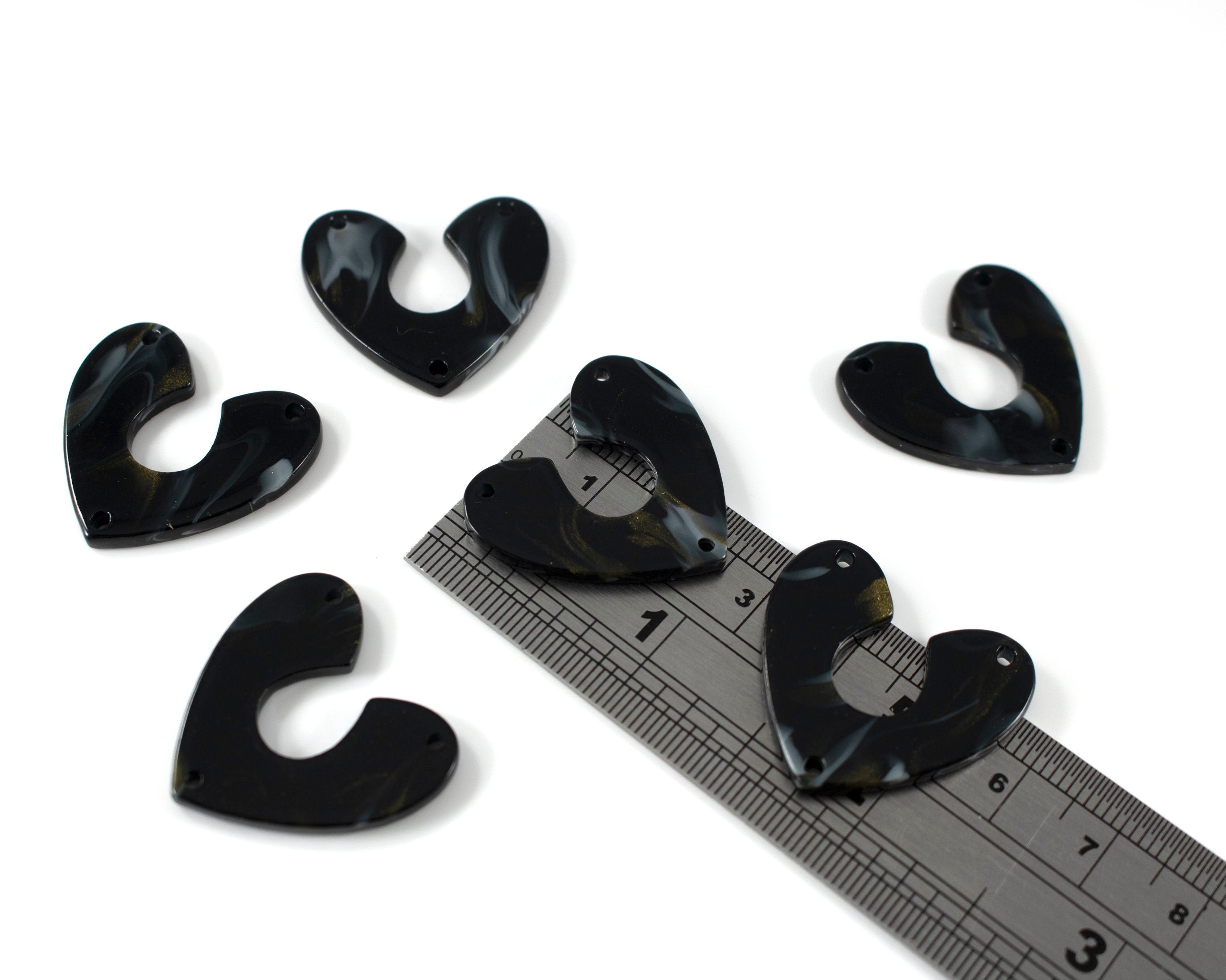 2 x Gold and Black Acrylic Wishbone Connectors, 27x26mm (C0597)