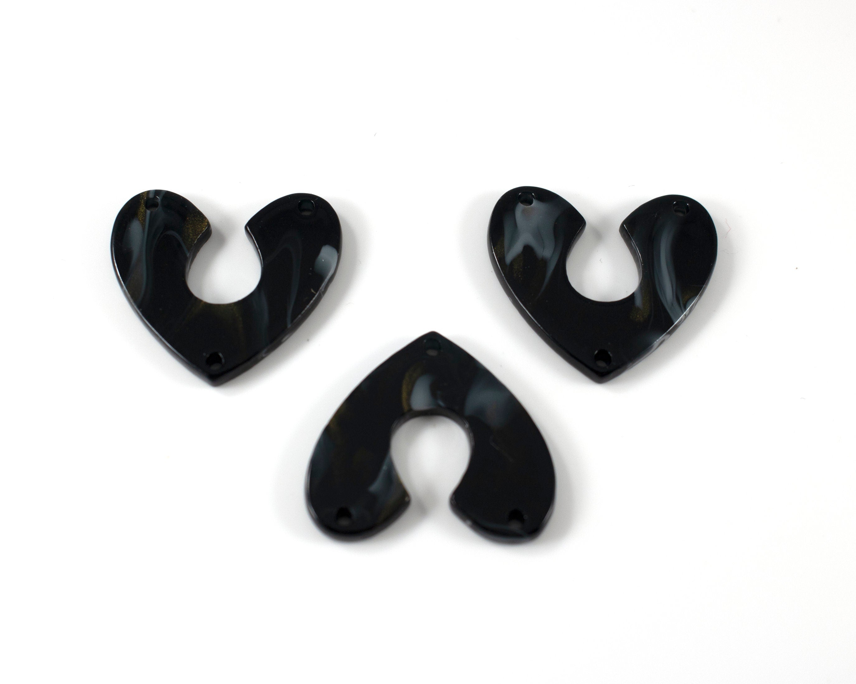 2 x Gold and Black Acrylic Wishbone Connectors, 27x26mm (C0597)