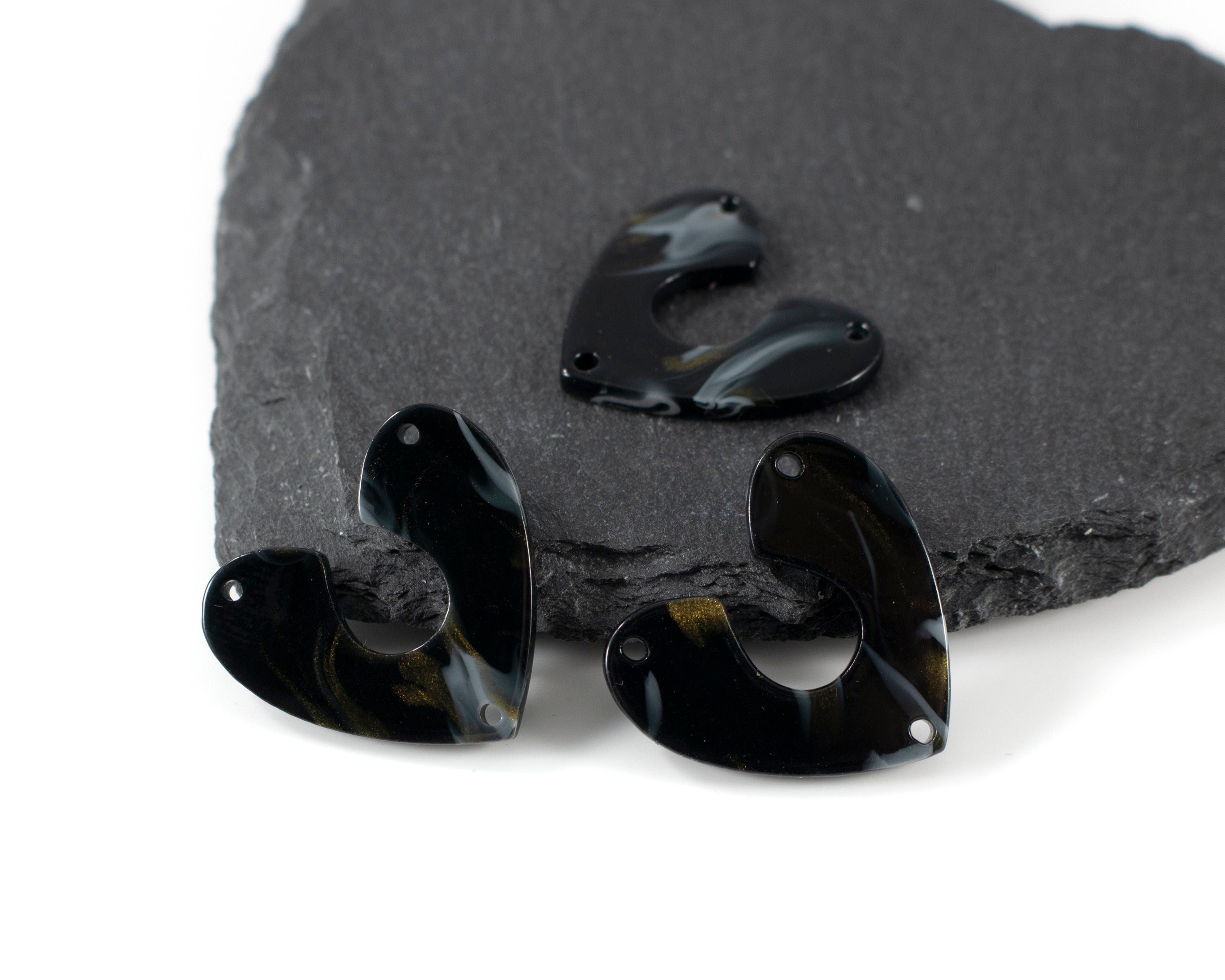 2 x Gold and Black Acrylic Wishbone Connectors, 27x26mm (C0597)