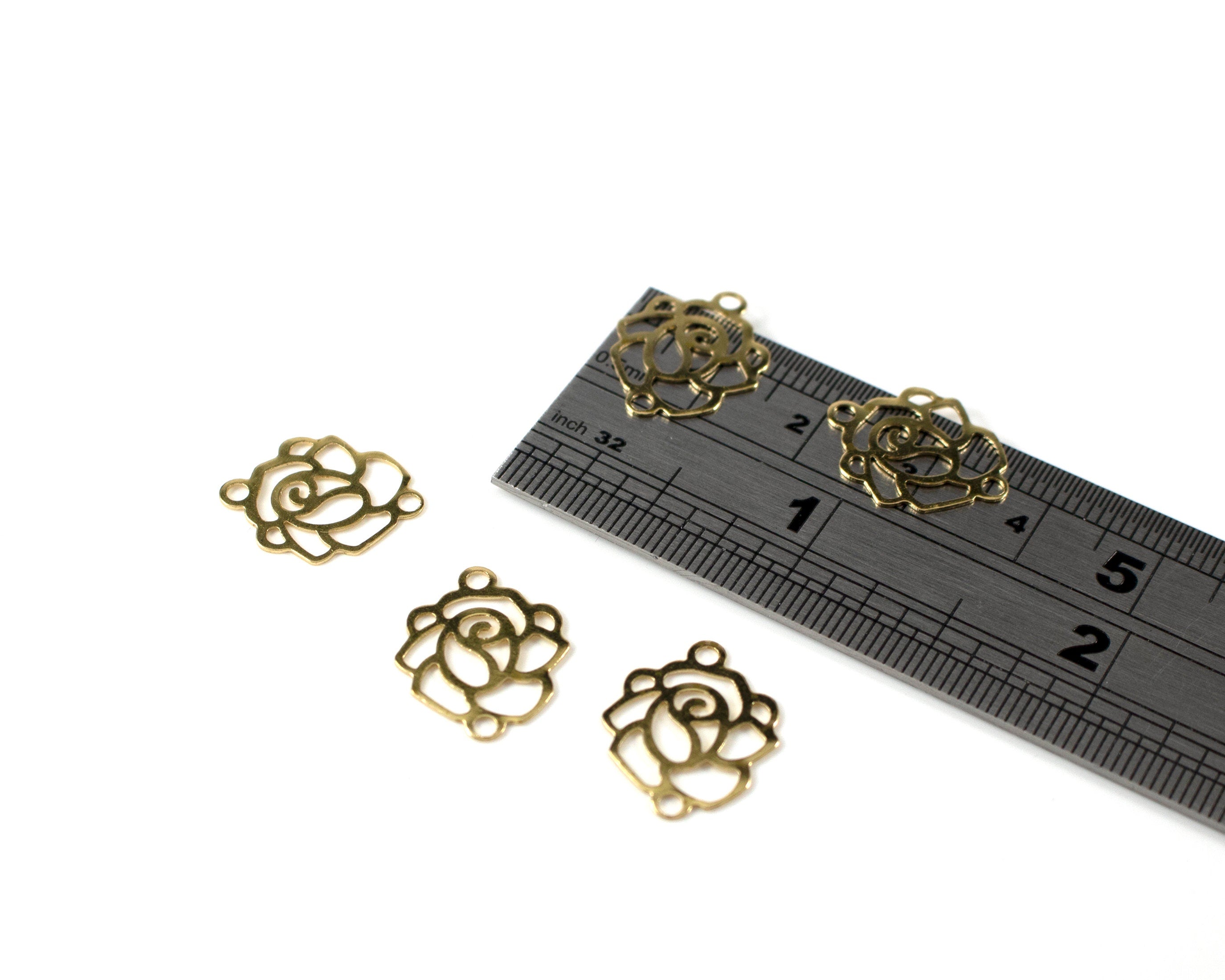 10 x Raw Brass Flower Filigree Link, 16x13mm (C0102)