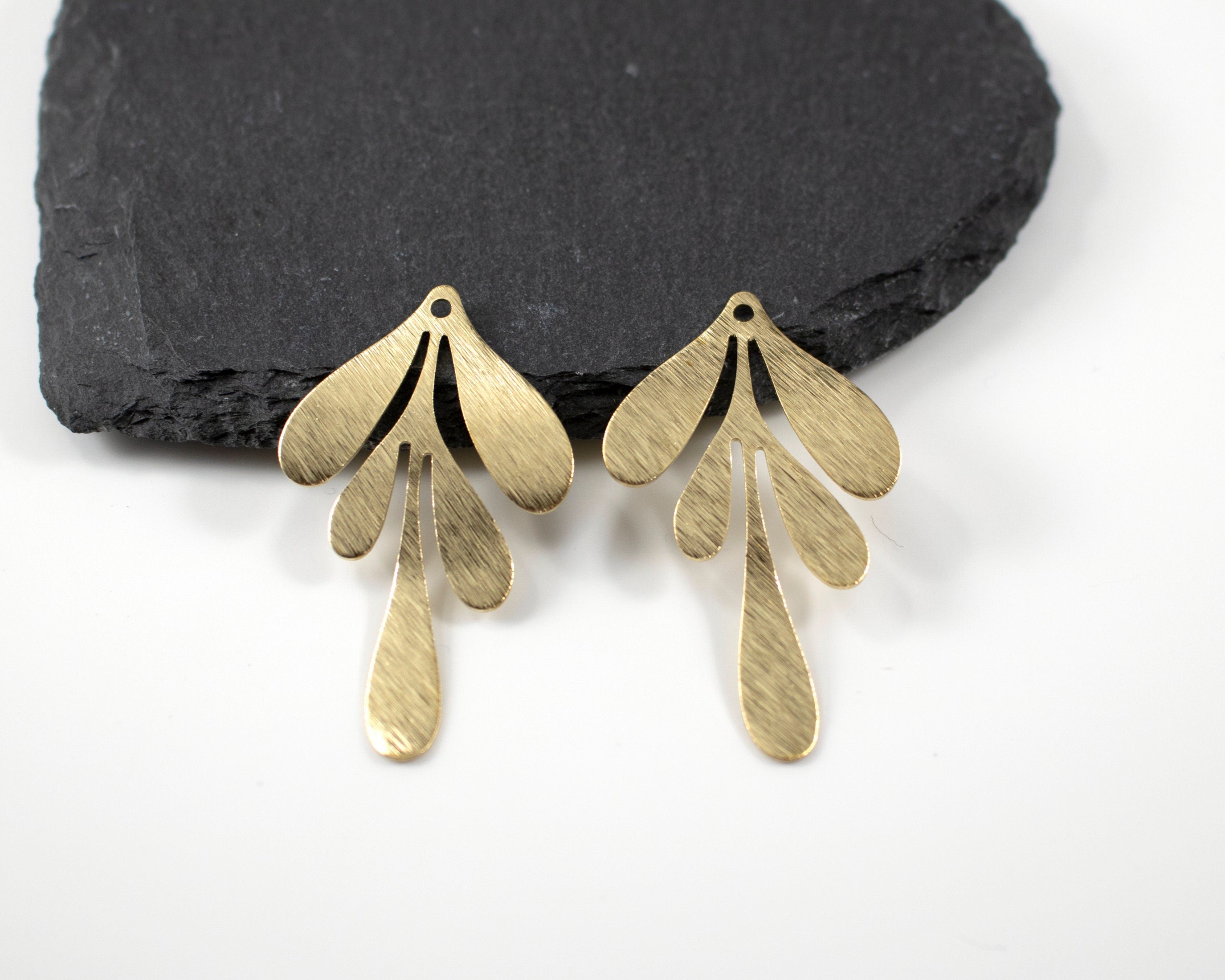2 x Raw Brass Textured Leaf Pendants, 46x26mm (C0648)