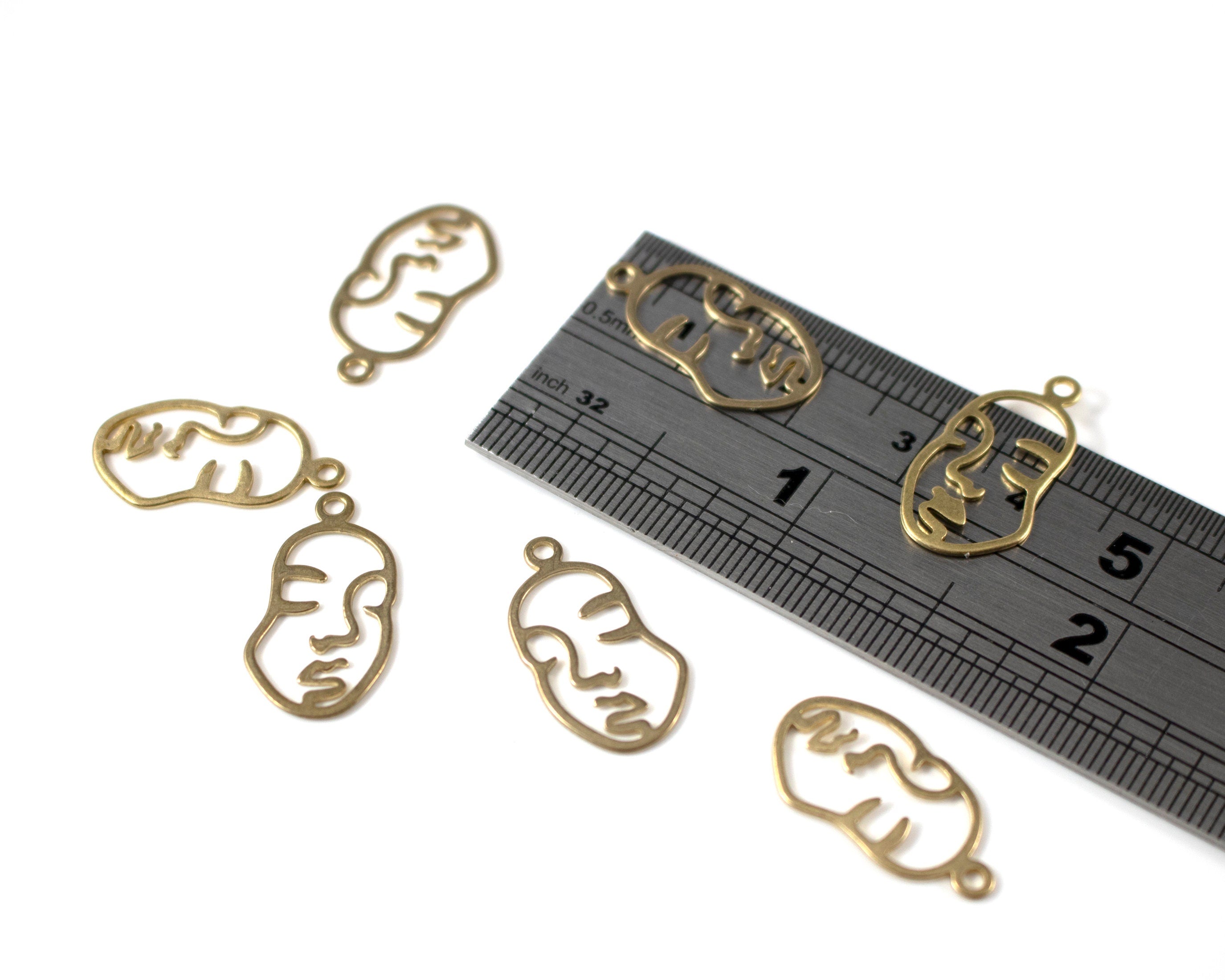 10 x Raw Brass Silhouette Face Outline Charms, 21x11mm (C0112)