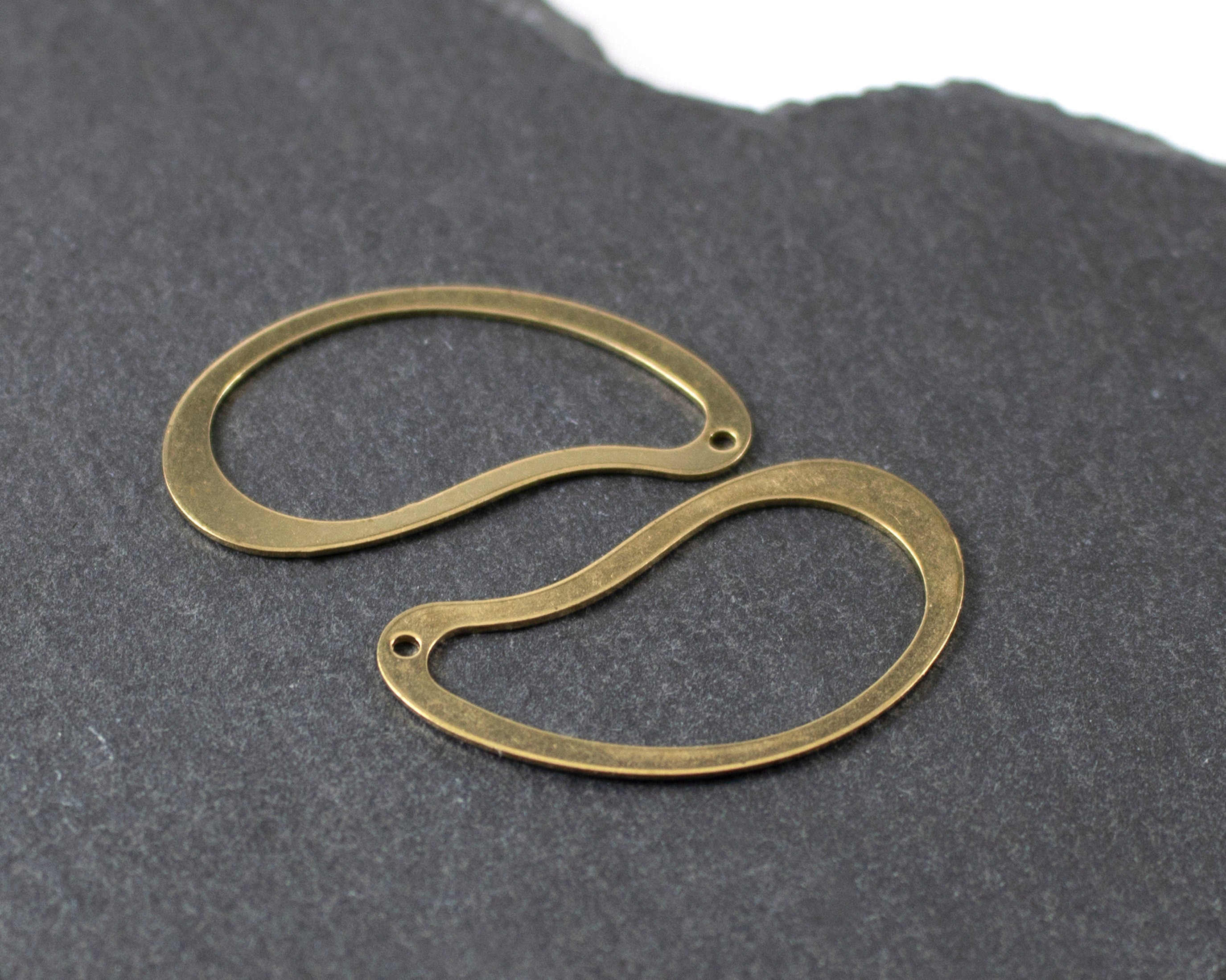 4 x Raw Brass Bean Kidney Charms, 32x18mm (C0108)