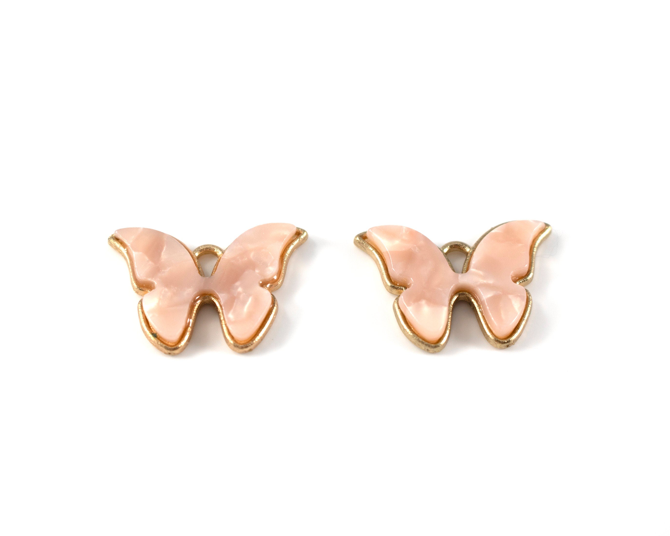 6 x Peach Puff Resin Butterfly Charms, 22x16mm (C0555)