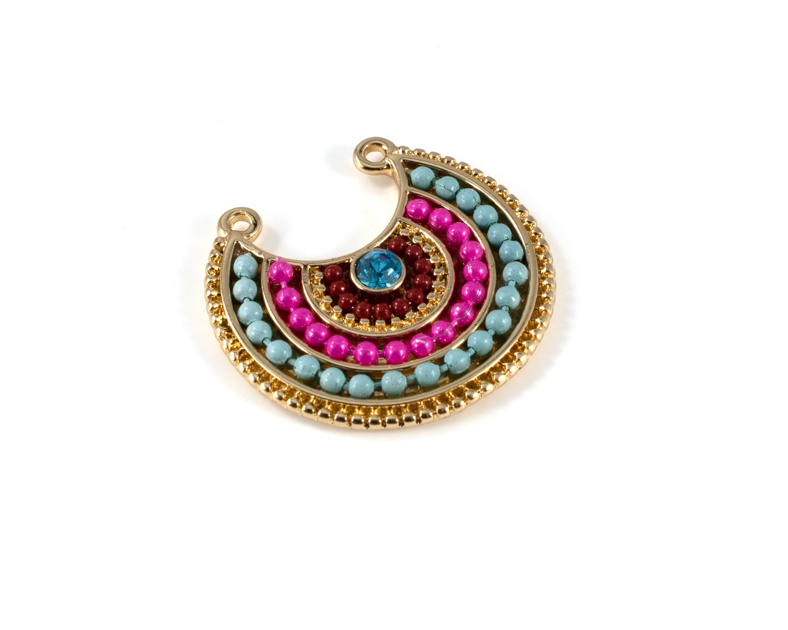 1 x Antique Gold Bright Beaded Pendant, 30mm (C0394)