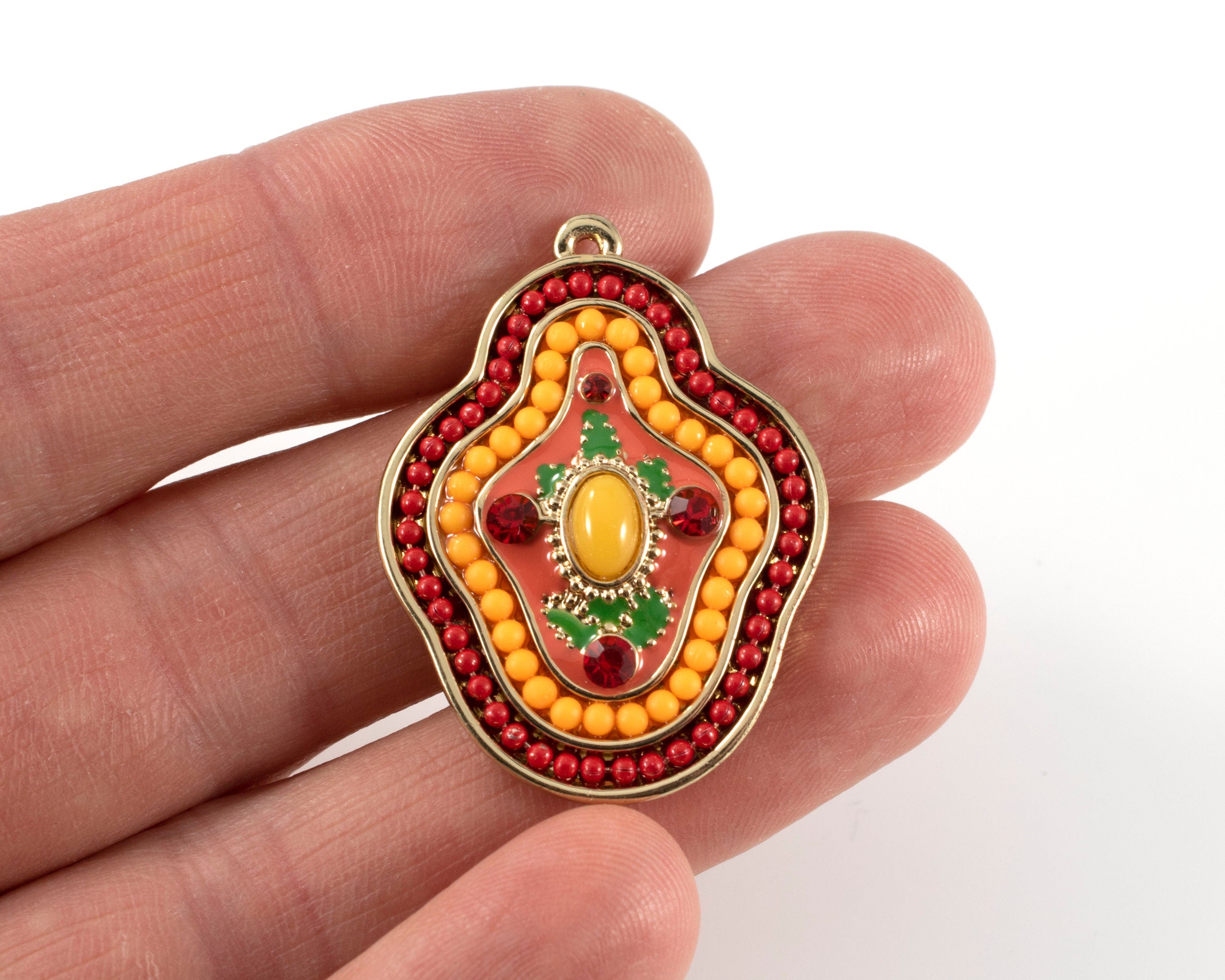 1 x Antique Gold Beaded Orange Pendant, 36x26mm (C0396)