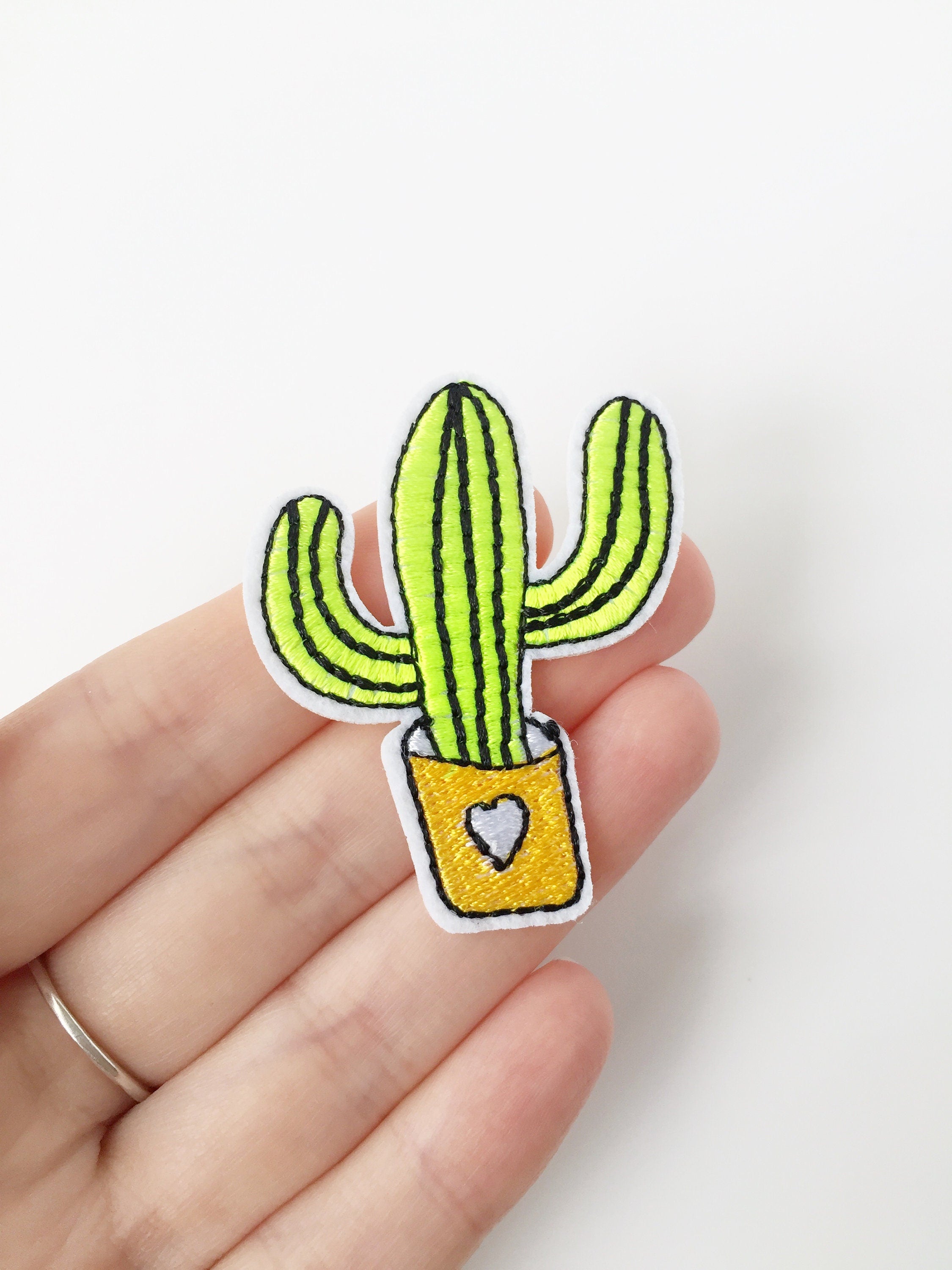 Bright Cactus Iron-on Patch, Saguaro Applique, Succulent Plant Iron On Embroidery