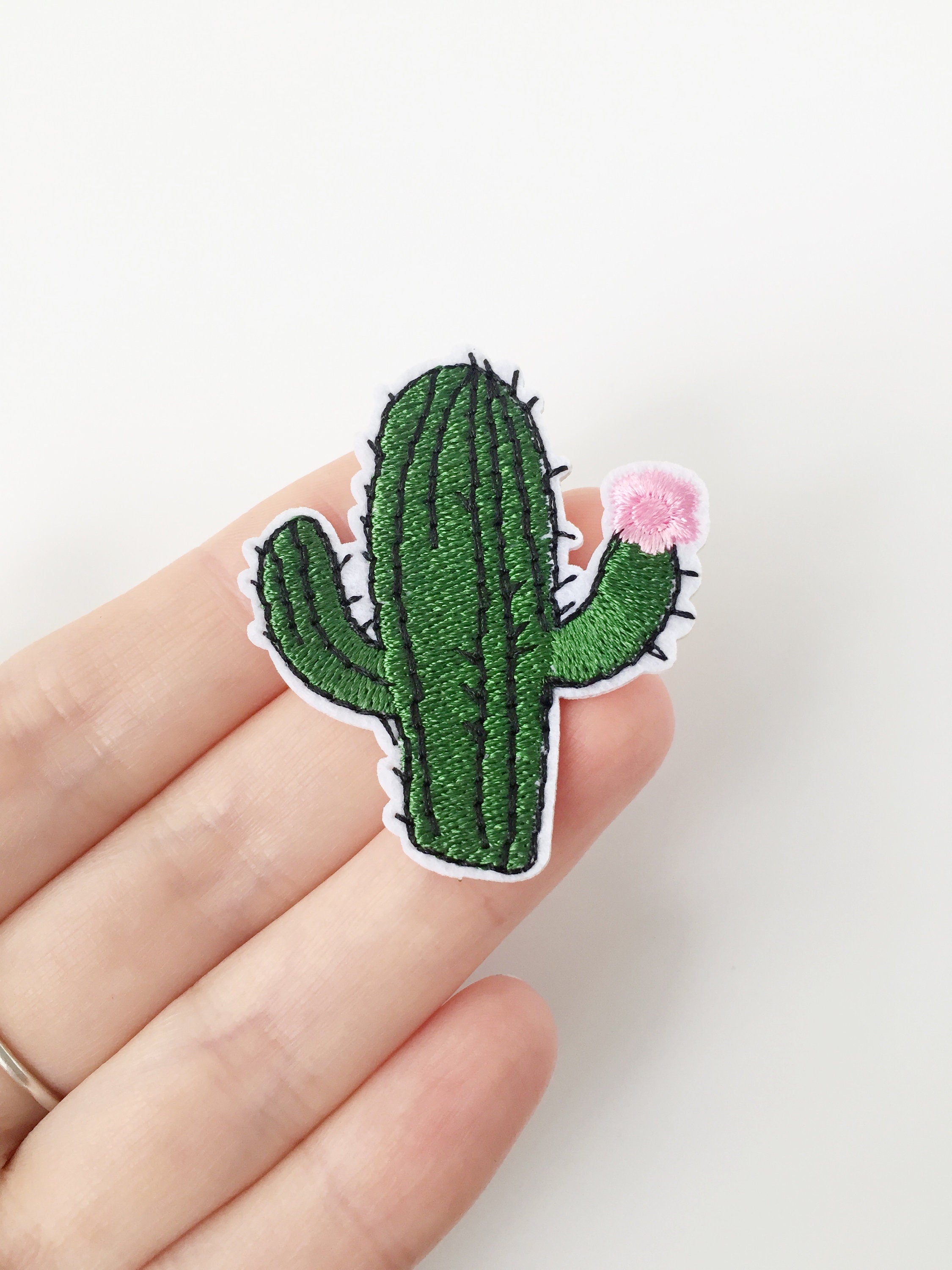 Blooming Cactus Iron-on Patch, Flowering Succulent Embroidery Motif