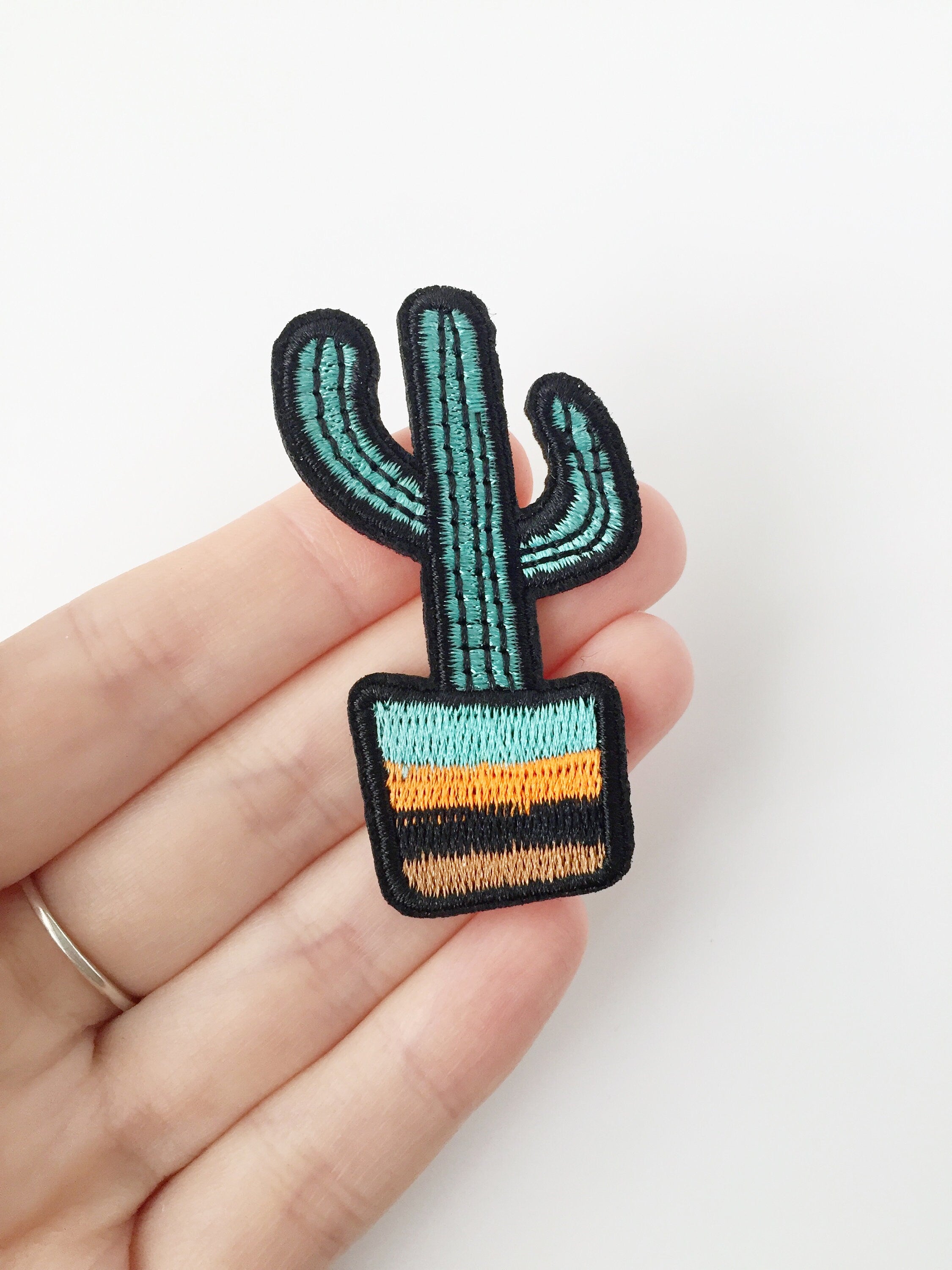 Cactus Iron-on Patch, Embroidered Succulent Badge, Saguaro Applique