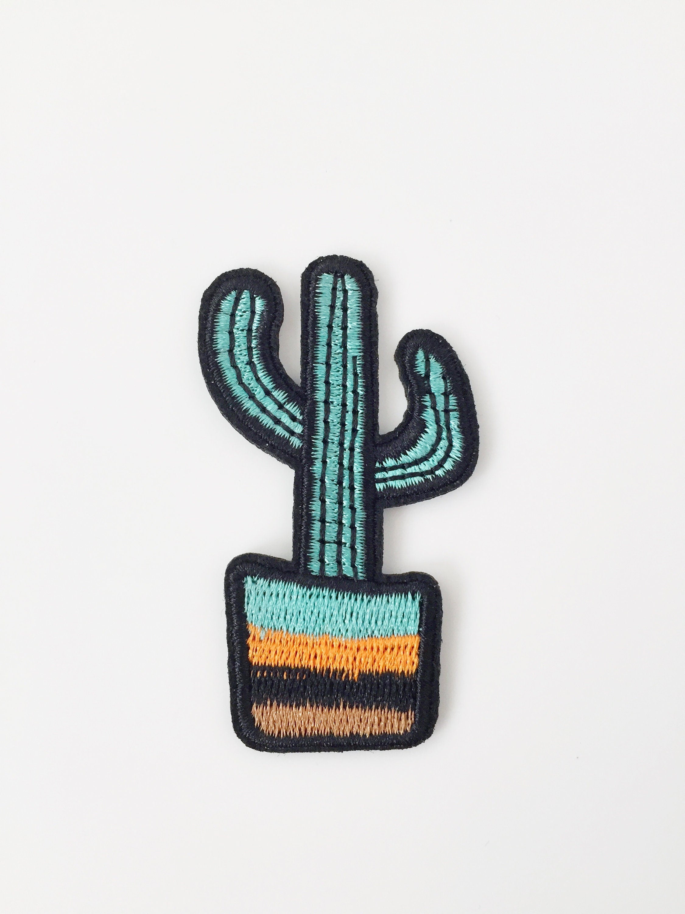 Cactus Iron-on Patch, Embroidered Succulent Badge, Saguaro Applique