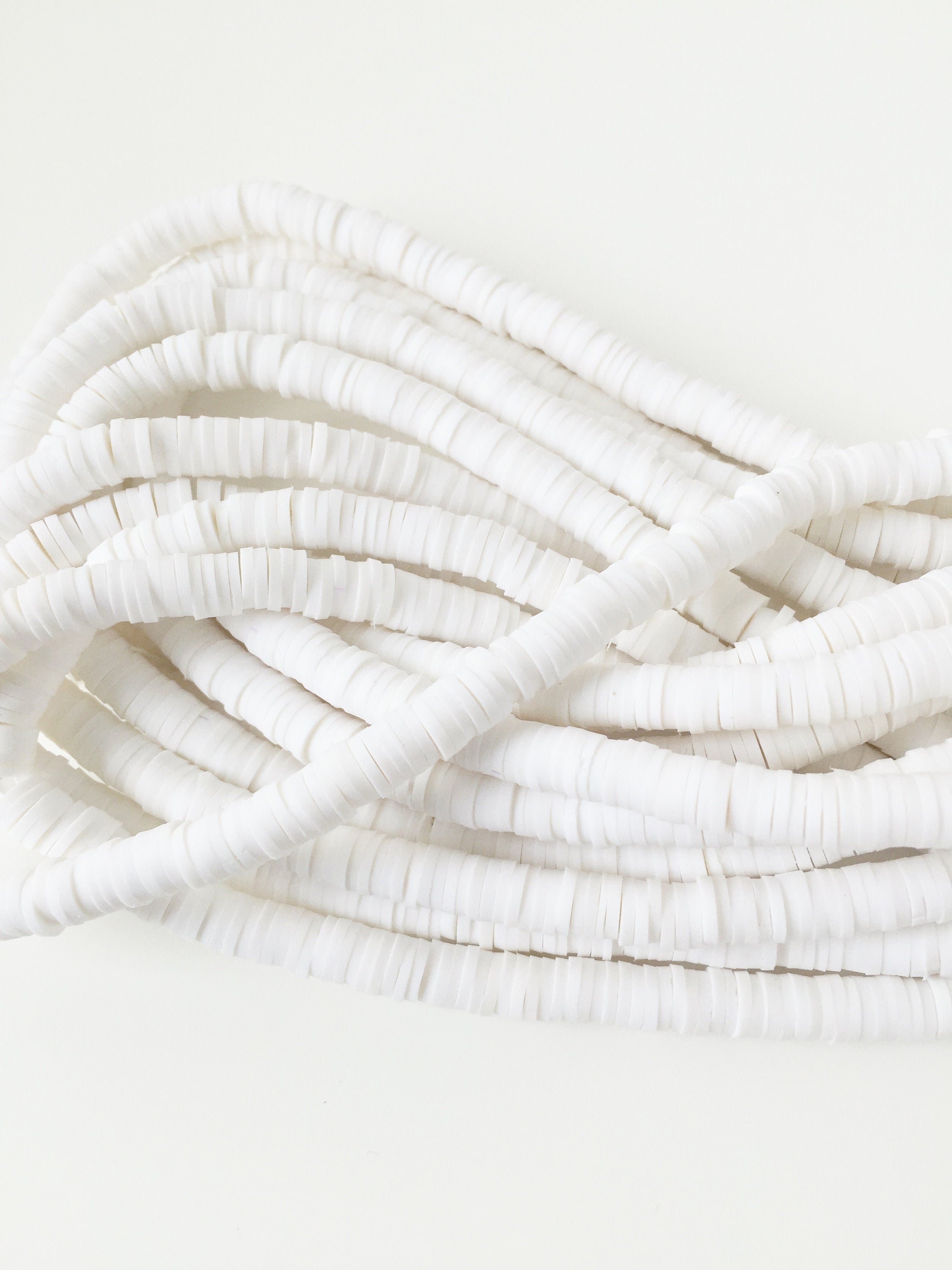 1 strand x 6mm White Polymer Clay Disc Beads, Vinyl Heishi Beads (1767)