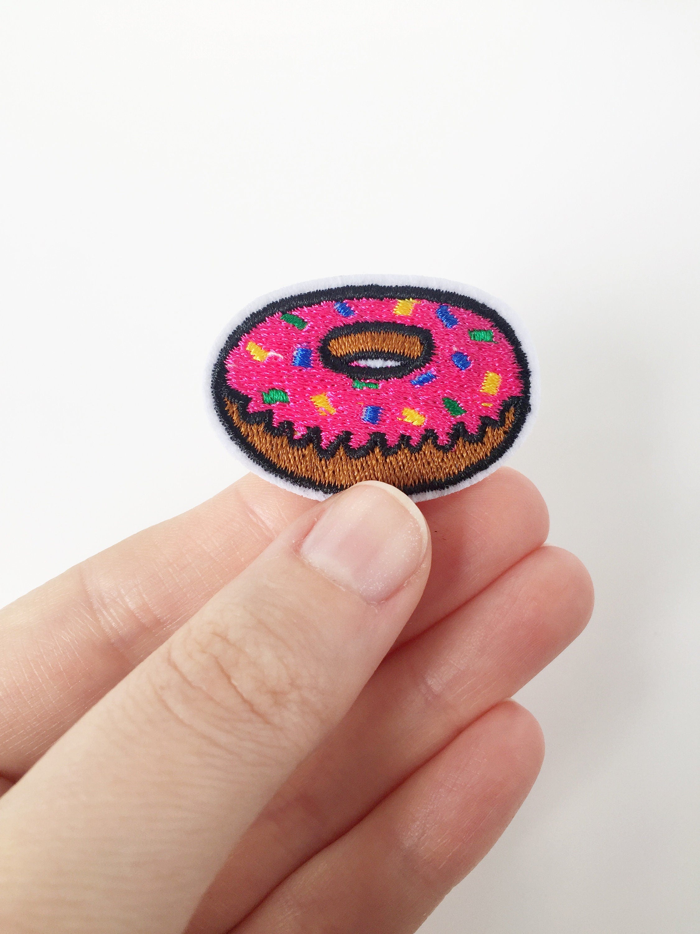 Doughnut Iron-on Patch, Embroidered Sprinkled Donut Motif