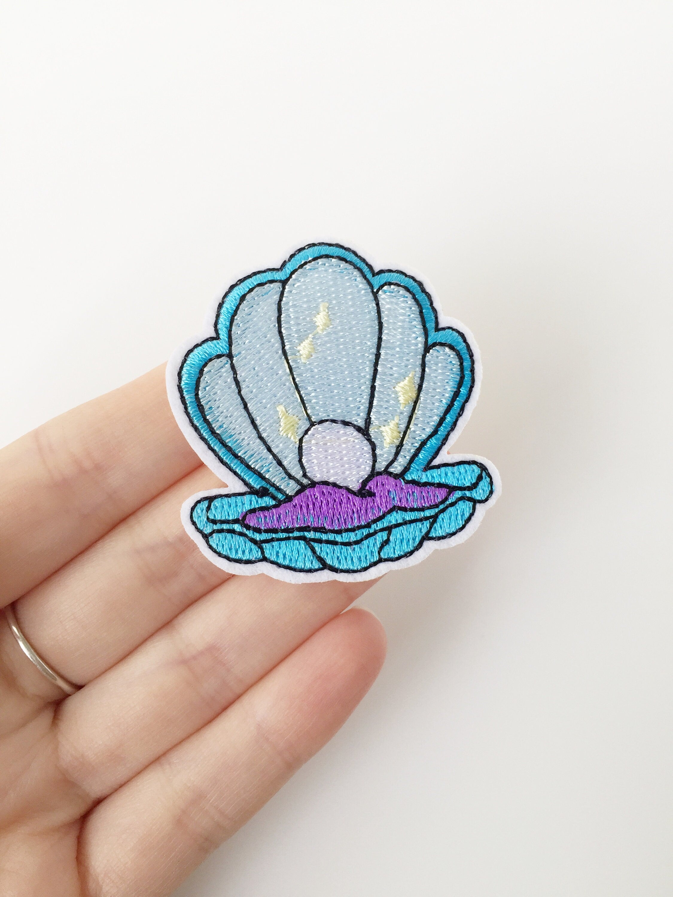 Pearl Shell Iron-on Patch, Ocean Lover Gift, Seashell Applique