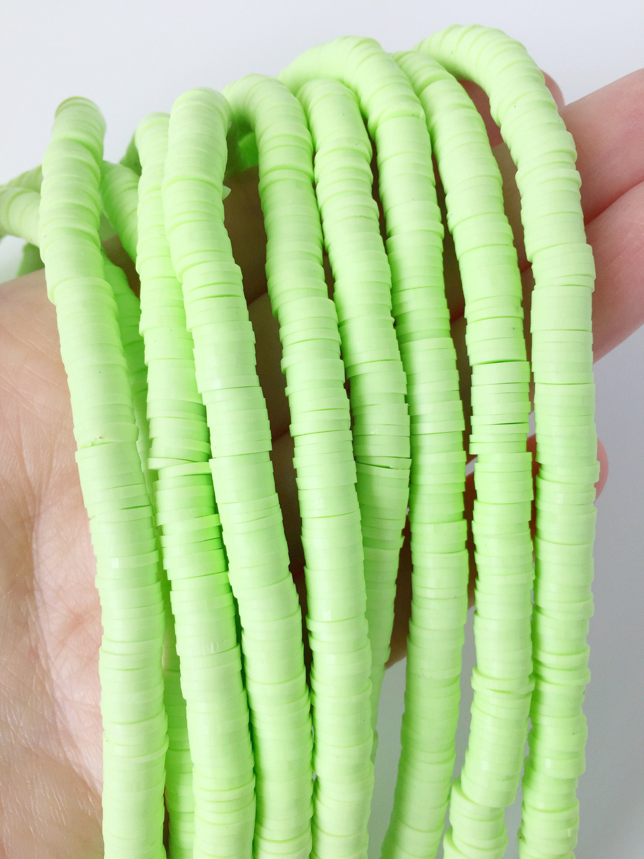 1 strand x 6mm Light Green Polymer Clay Disc Beads, Vinyl Heishi Beads (1858)